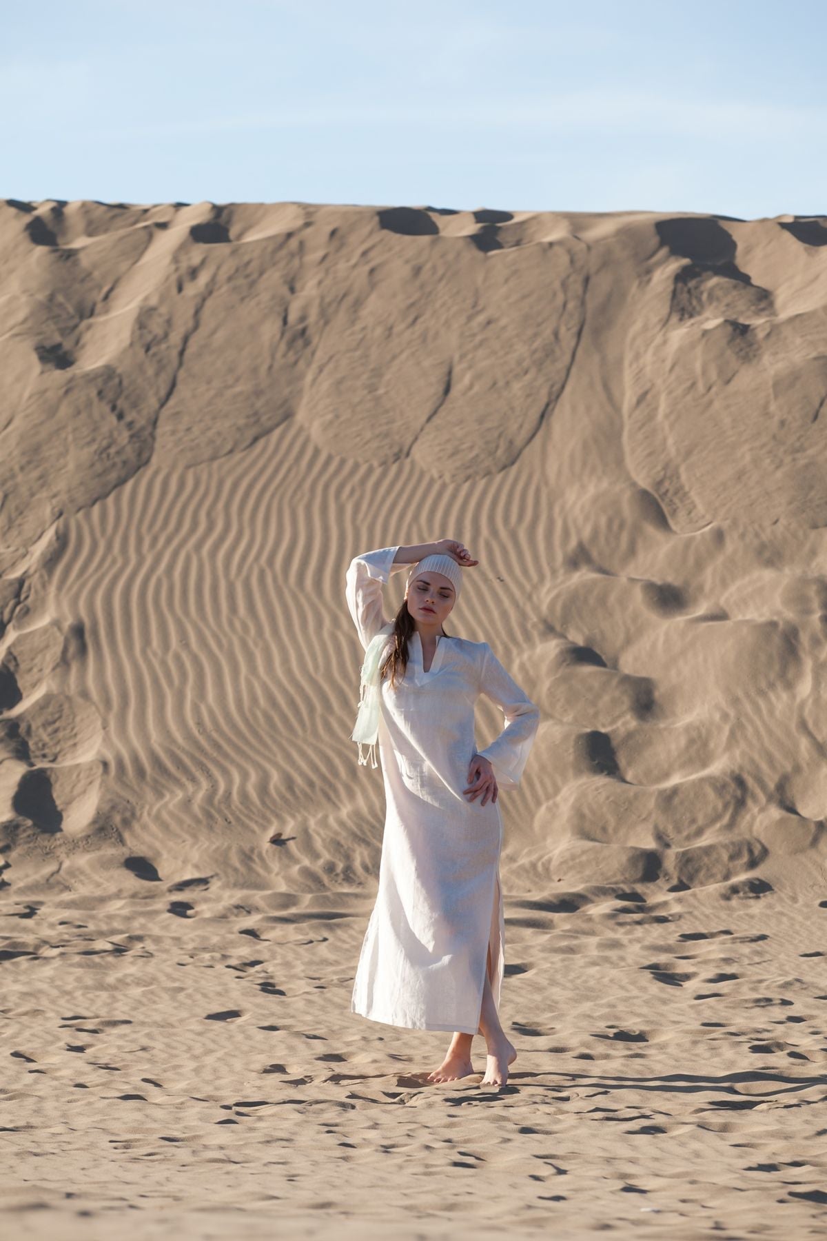 Adenium Linen Blend Kaftan White