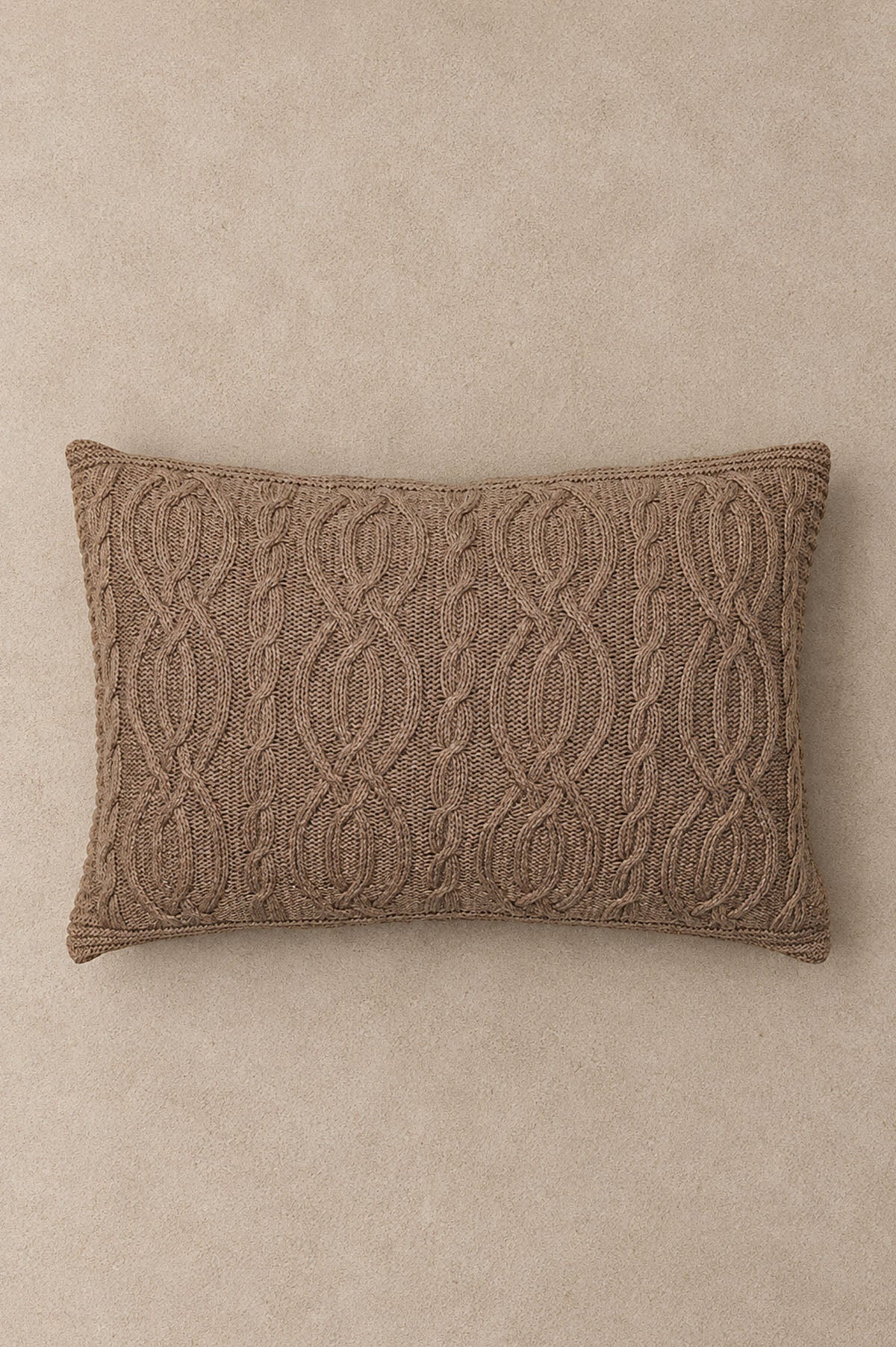 Cable Wool Blend Knit Cushion Cover Mink