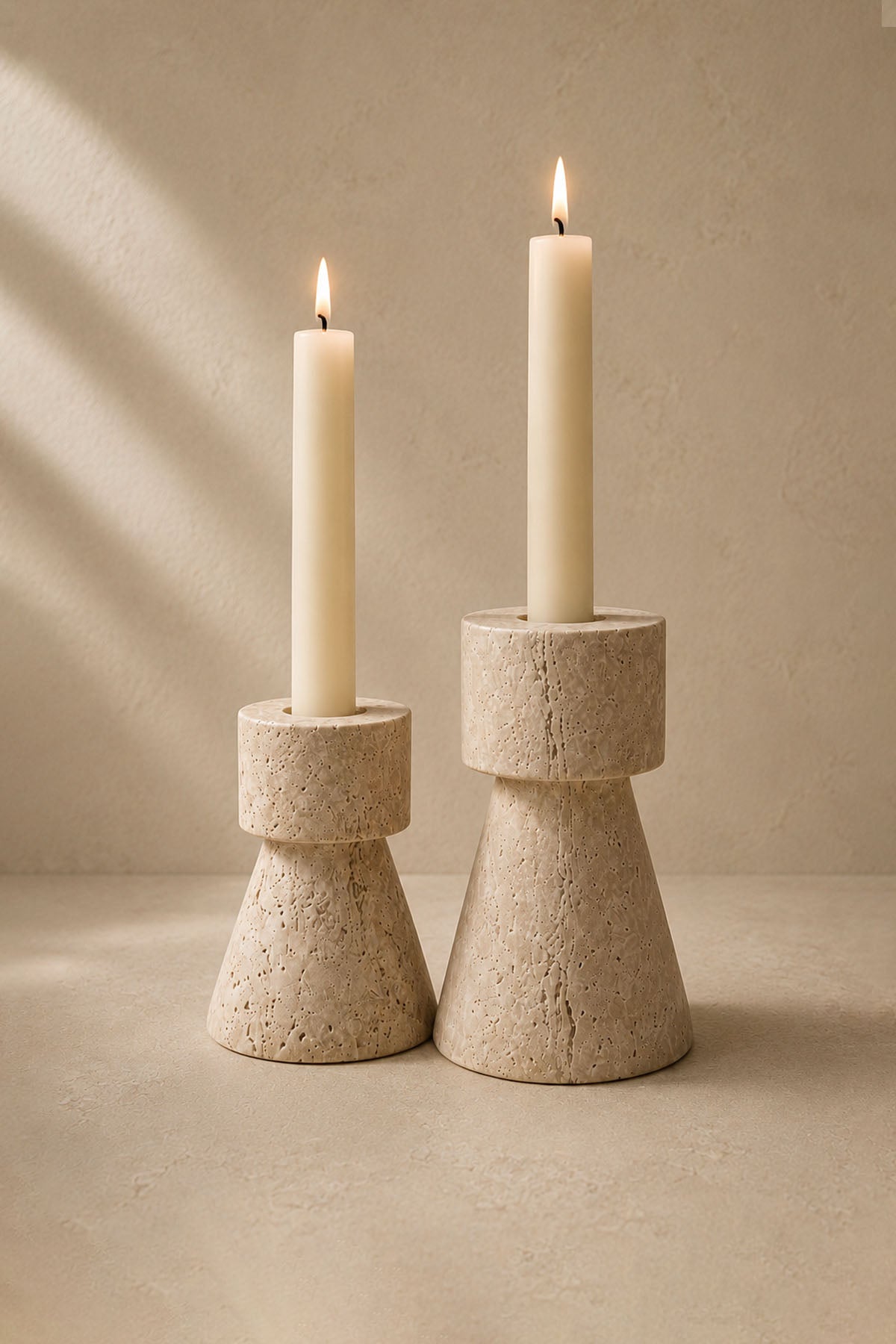 Decorative Travertine Marble Candle Holder Set Of 2