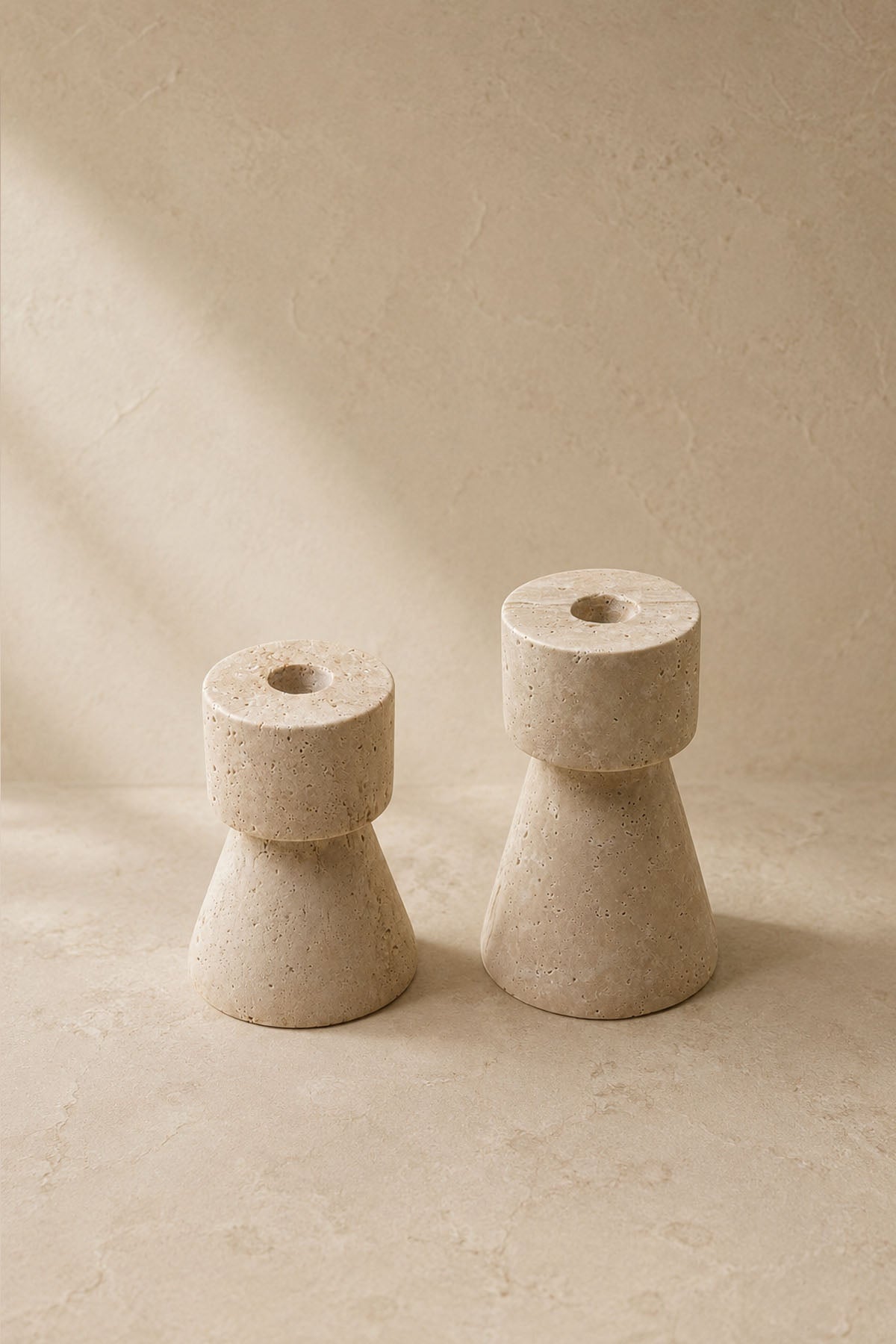 Decorative Travertine Marble Candle Holder Set Of 2