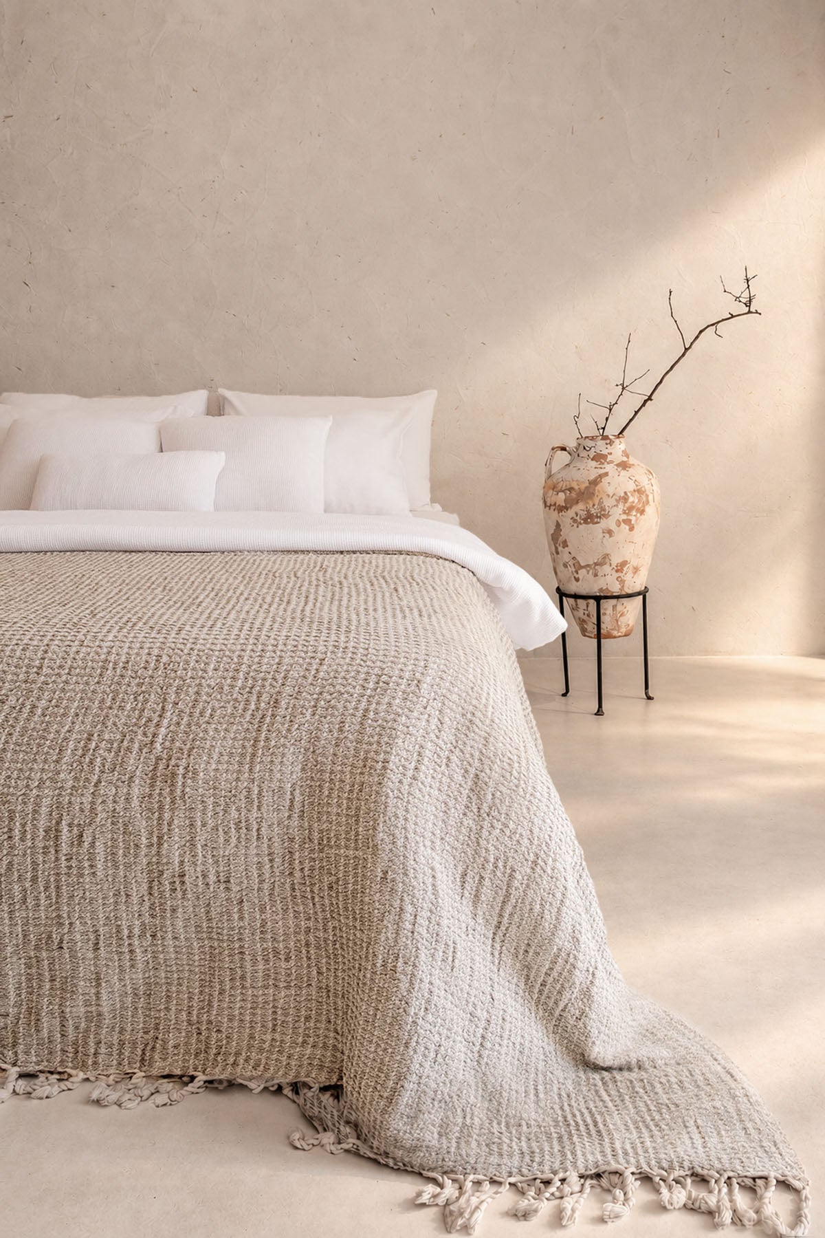 Flax Linen Blend Waffle Bed Cover