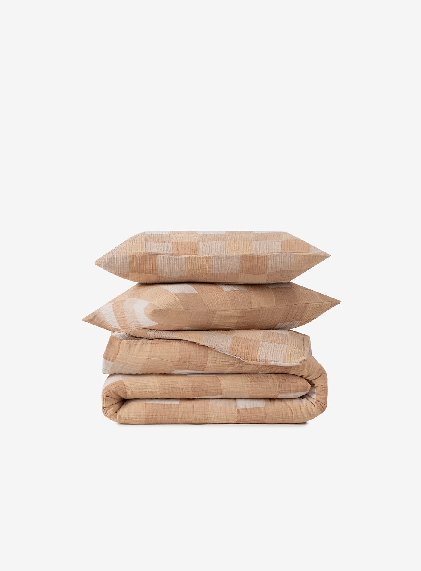Gingham Gauze Duvet Cover Oak Buff / Rustic Caramel
