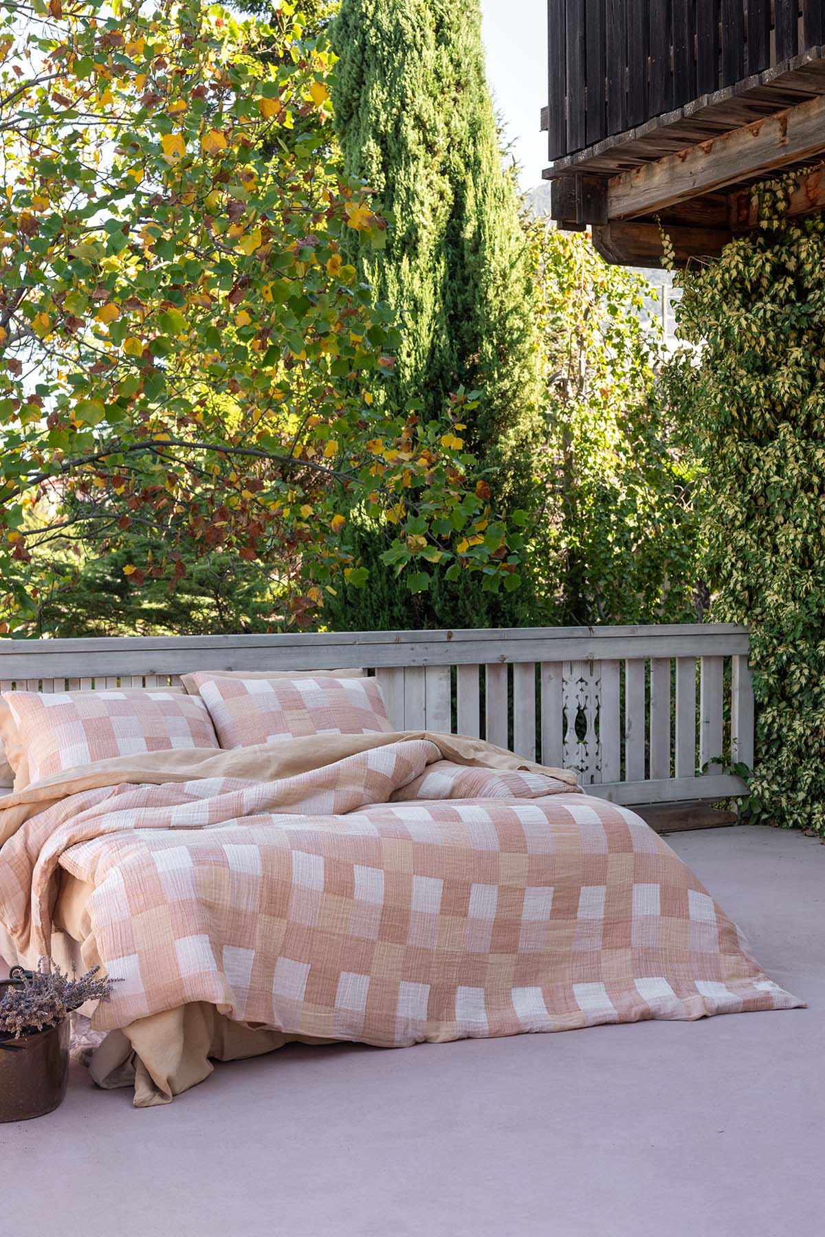 Gingham Gauze Duvet Cover Oak Buff / Rustic Caramel