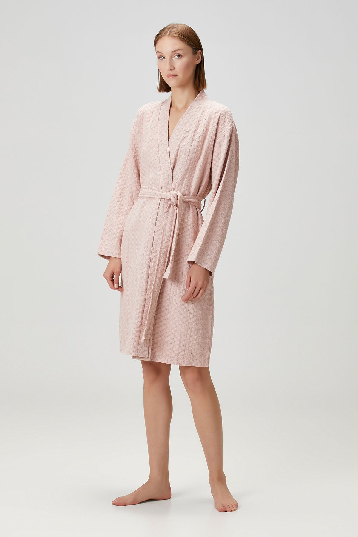 Honeycomb Waffle Cotton Robe Pink