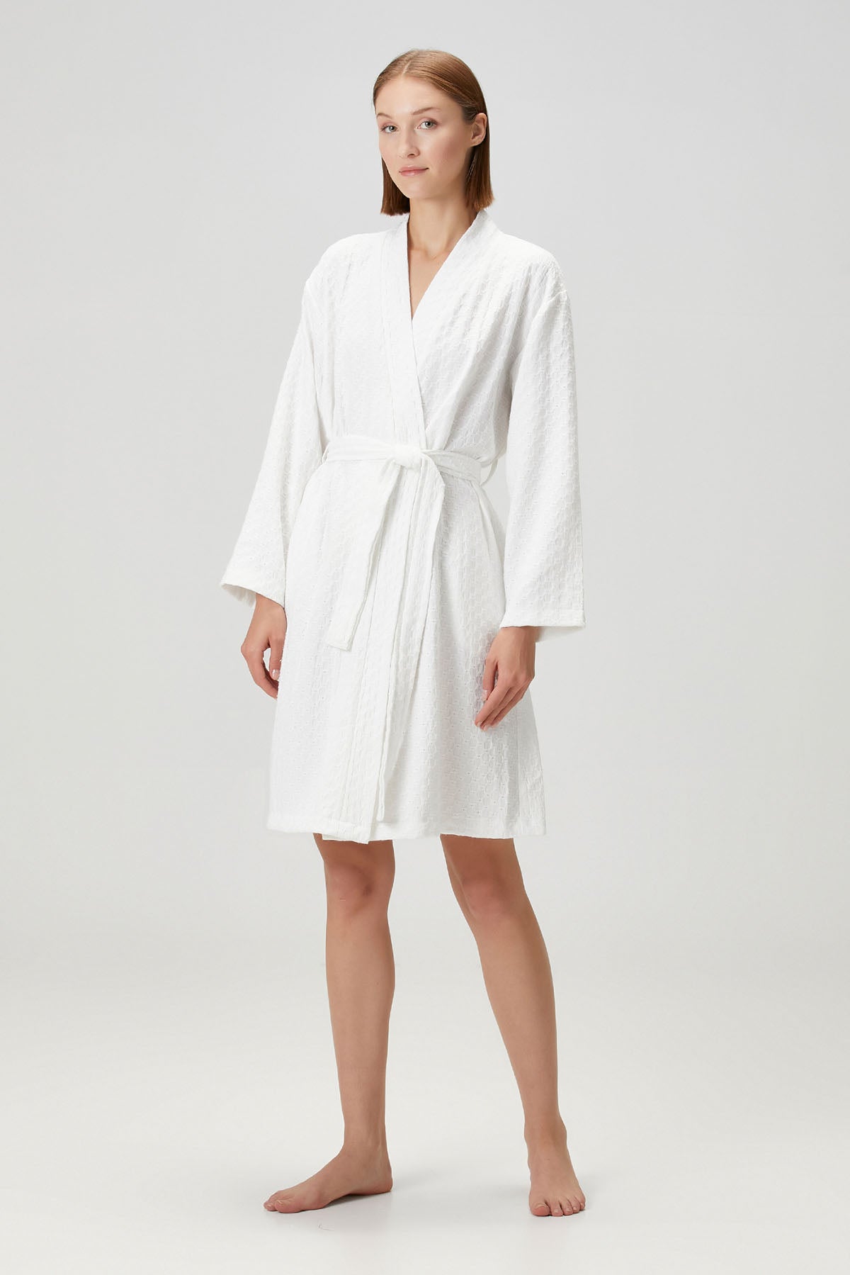 Honeycomb Waffle Cotton Robe White