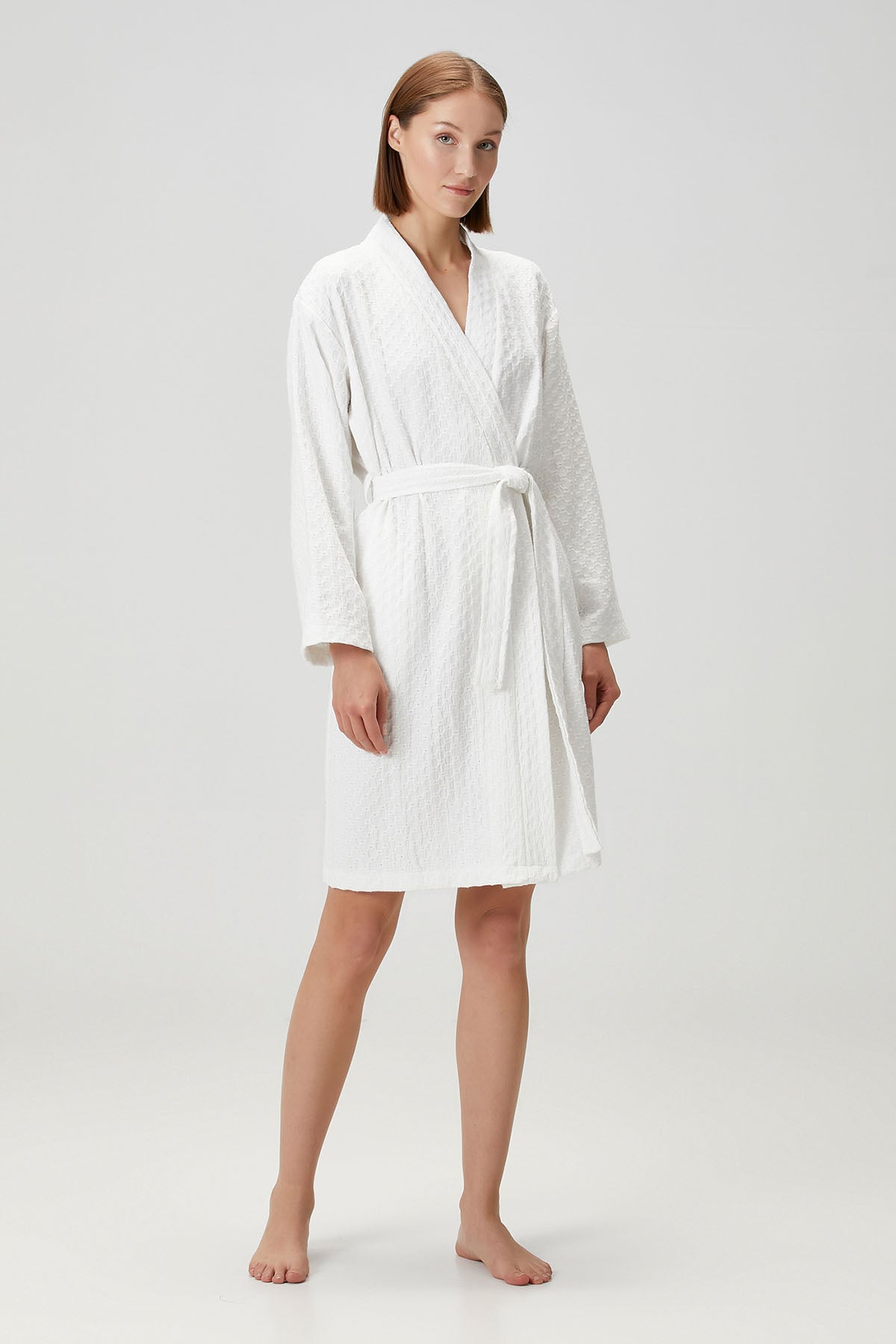 Honeycomb Waffle Cotton Robe White