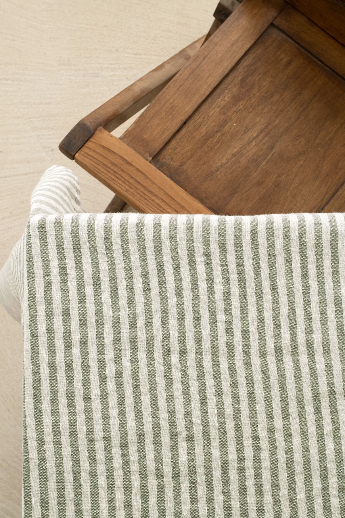 Linen Keten Masa Örtüsü Stripe Haki