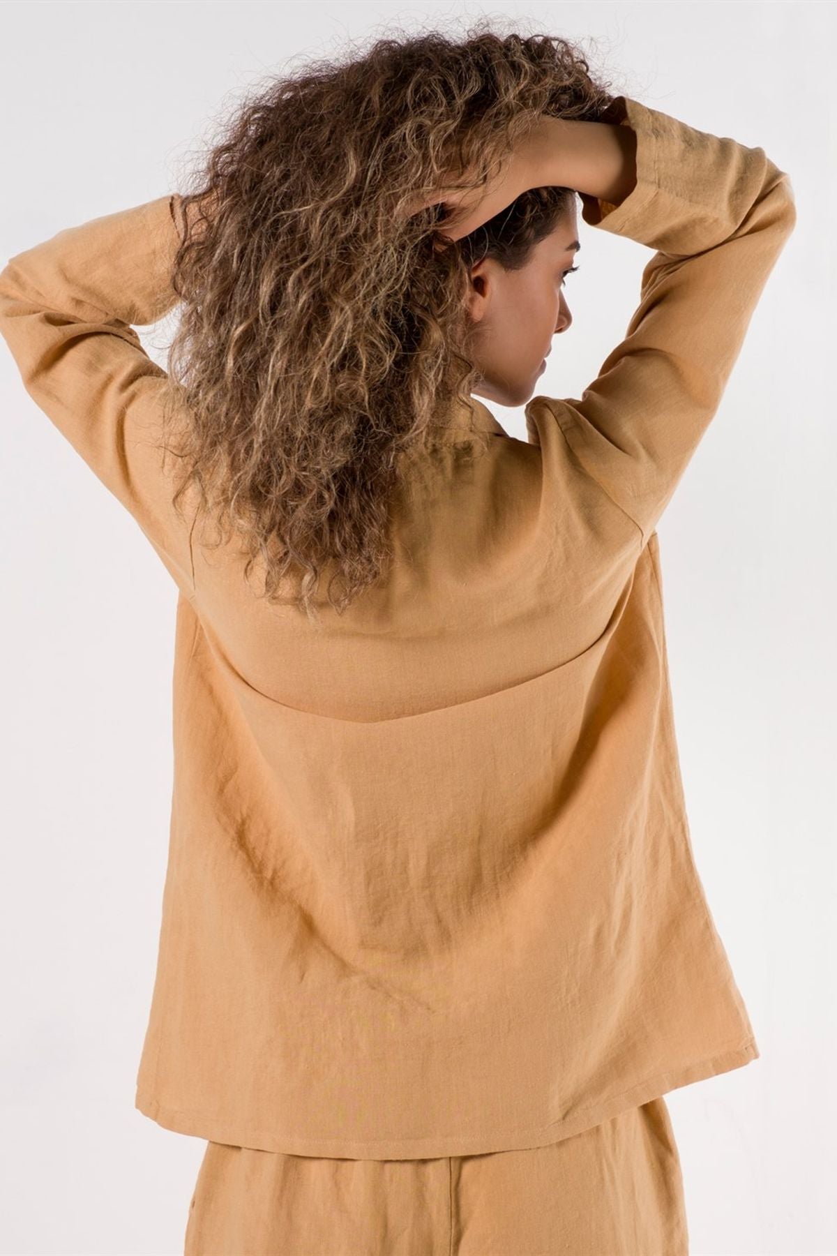 Lino Gömlek Pijama Üst Sand