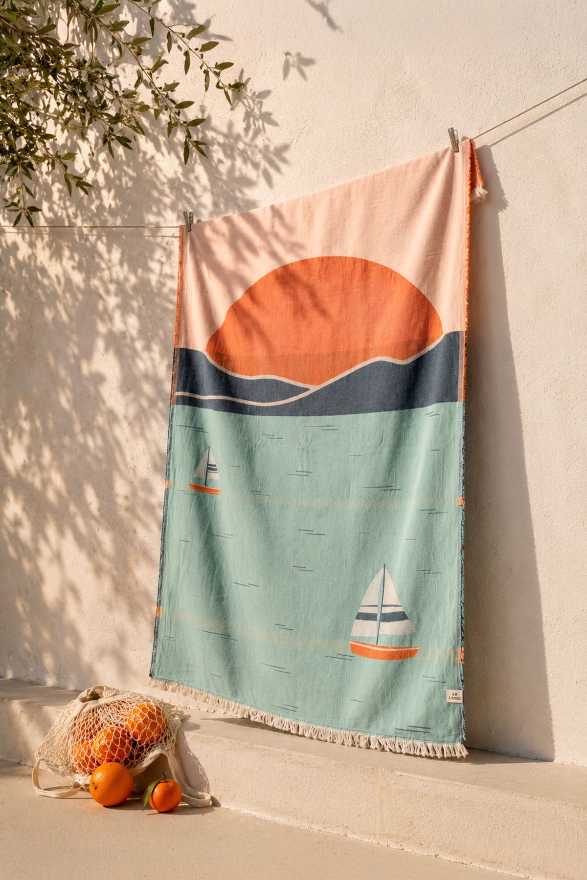 Seascape Jacquard Pestemal Turkish Towel w/ Carry Bag