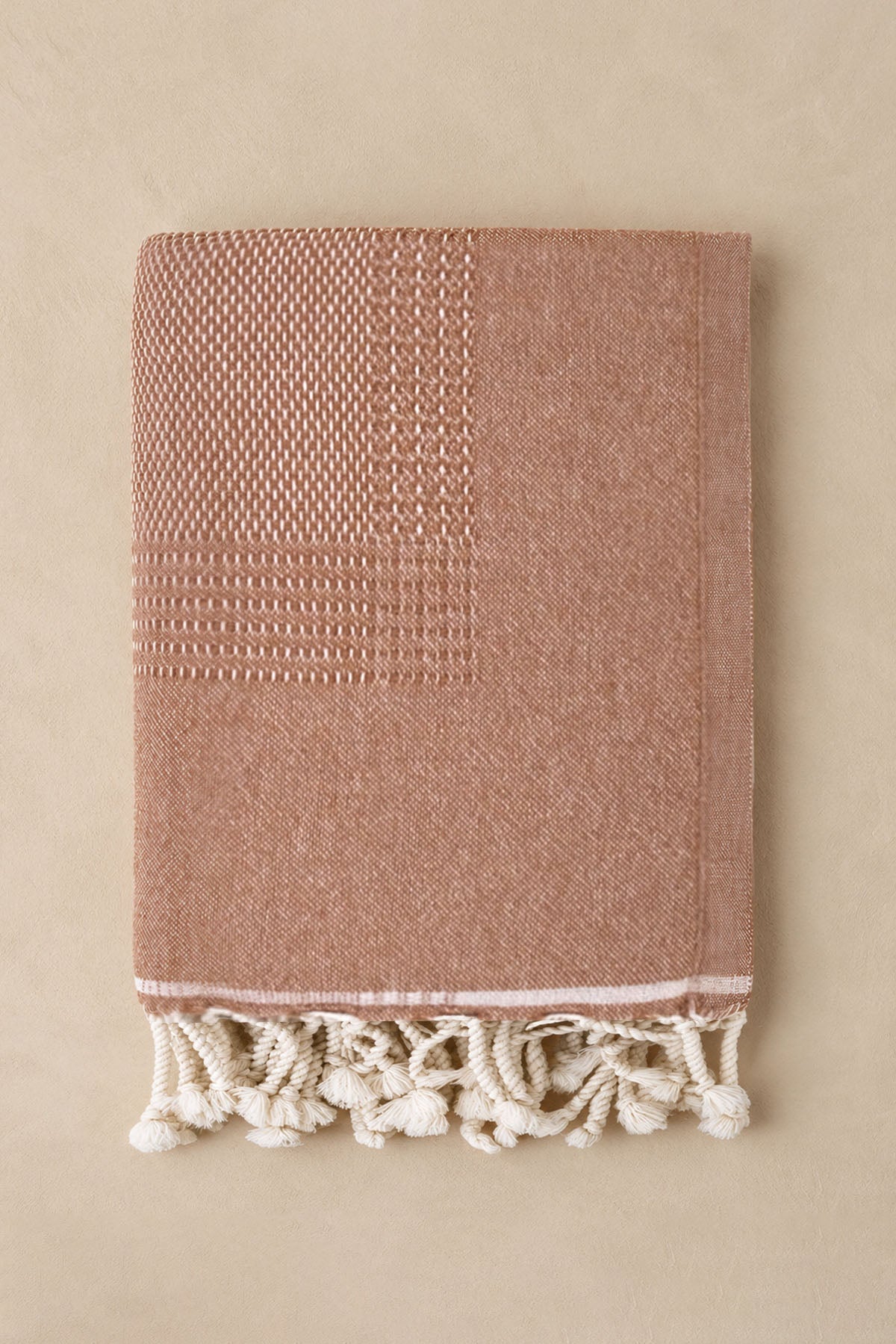 Tan Wool Blend Textured Throw Blanket Camel