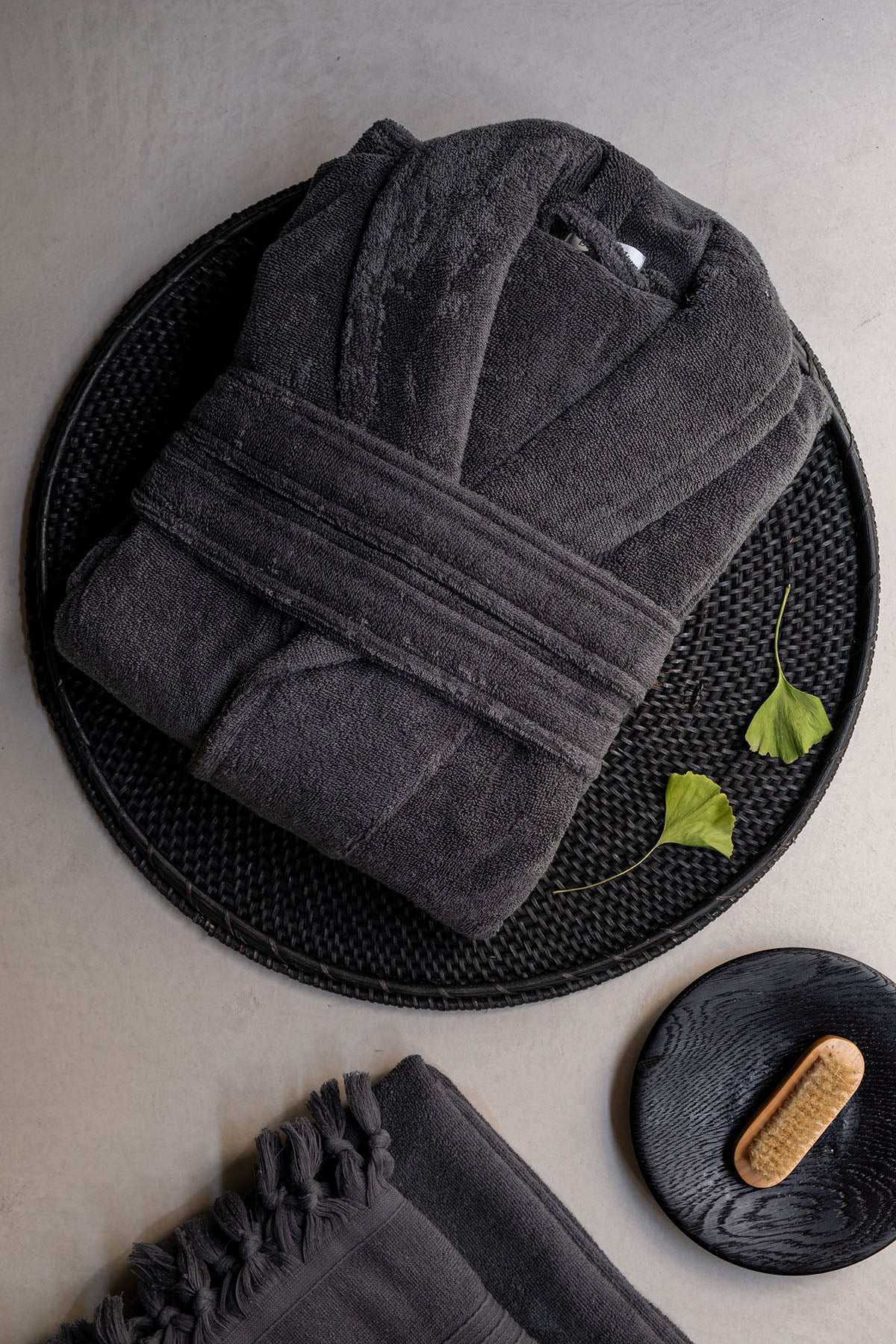 Terry Unisex Shawl Collar Bathrobe Dark Grey