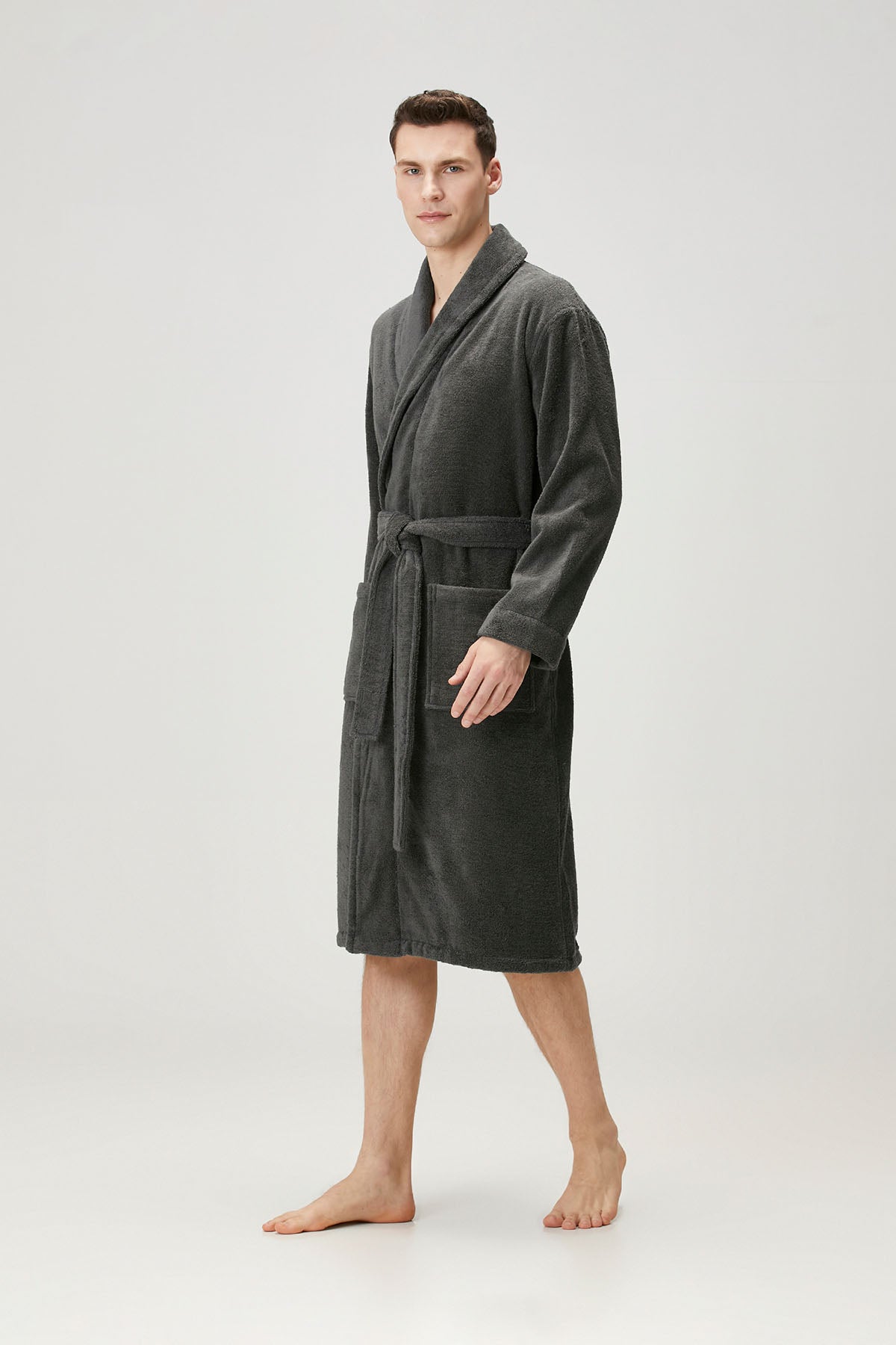 Terry Unisex Shawl Collar Bathrobe Dark Grey