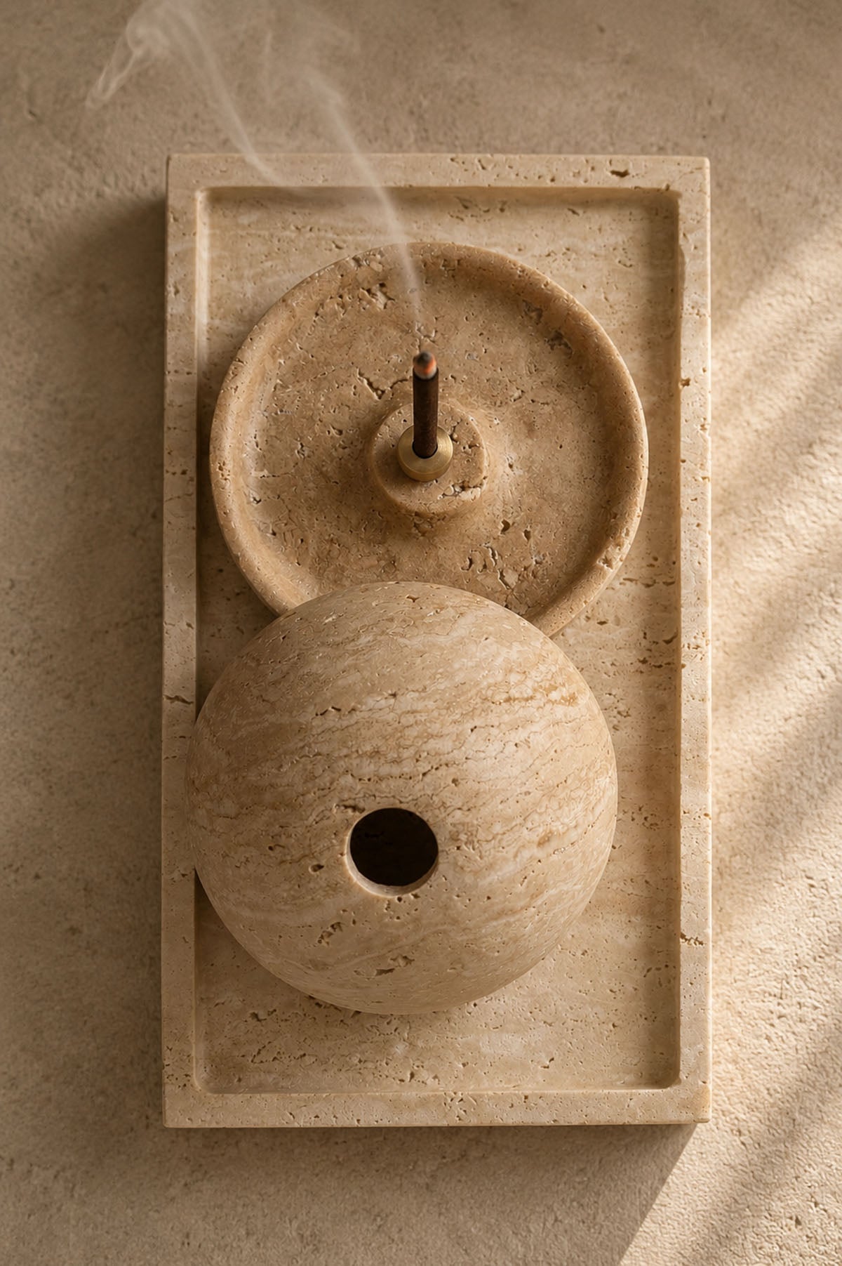 Two Pieces Marble Incense Holder Natural