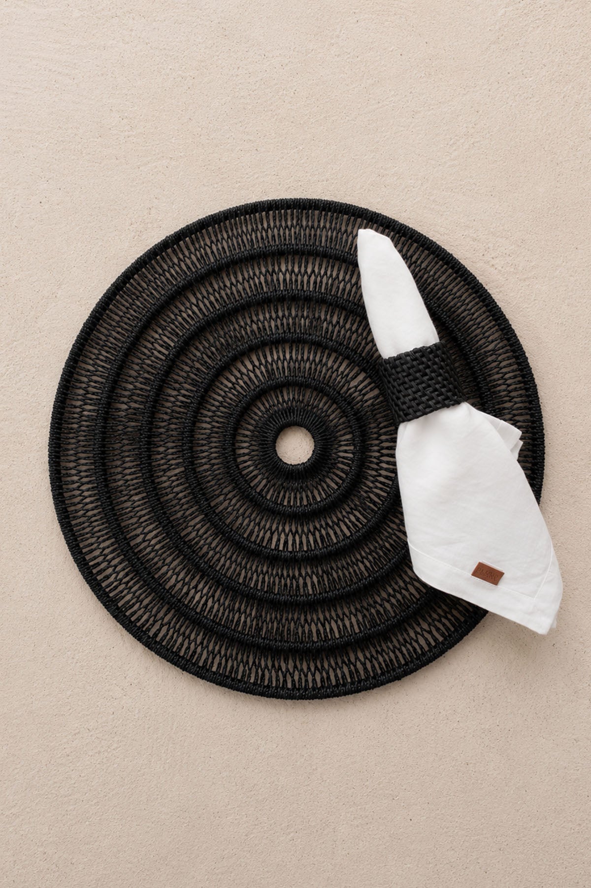 Agel Open Weave Rattan Round Placemat Black