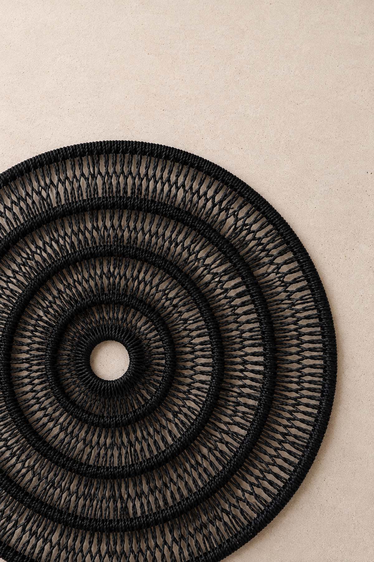 Agel Open Weave Rattan Round Placemat Black