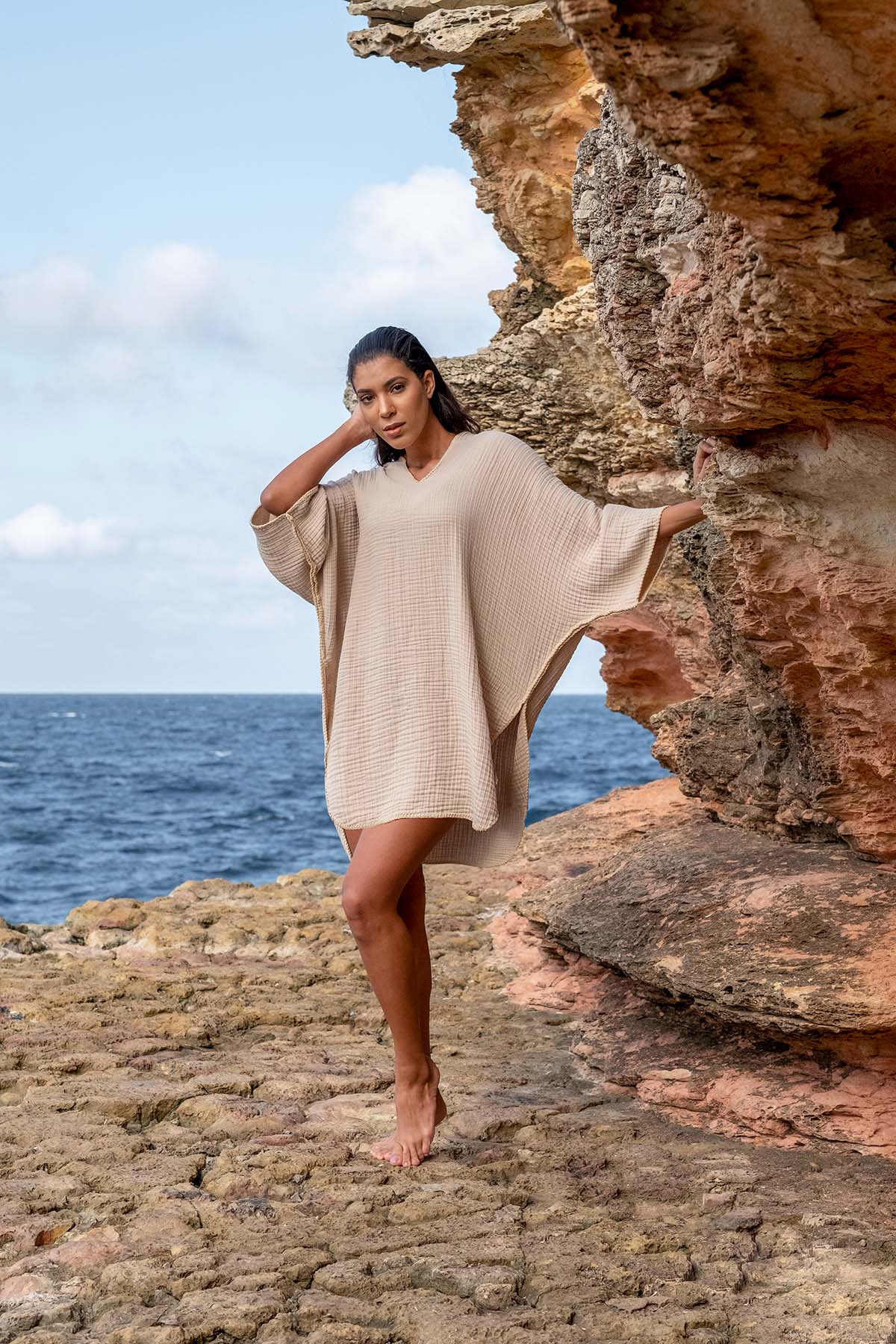 Cocoon Gauze Beach Poncho Beige