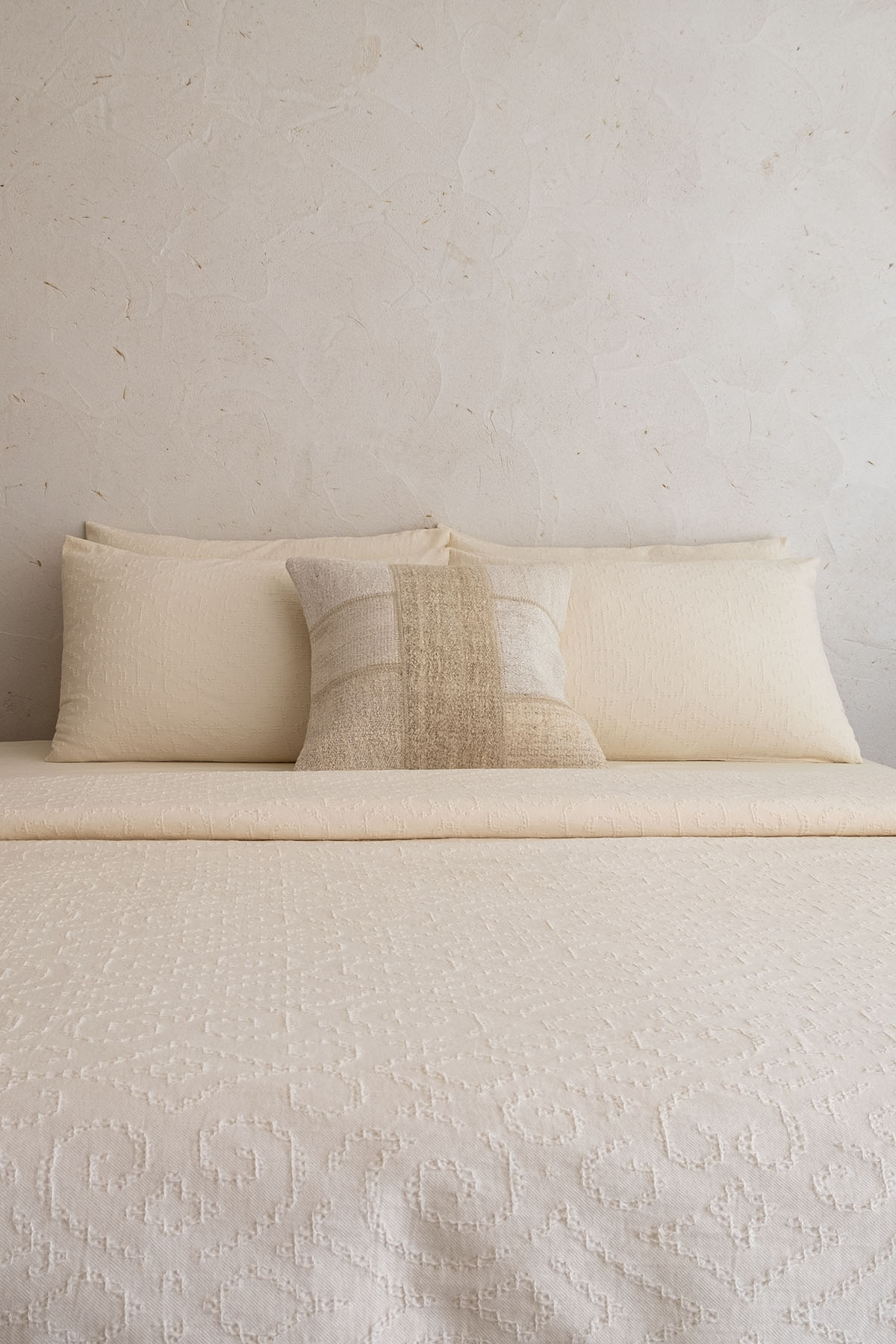 Damask Jacquard Waffle Duvet Cover Cream