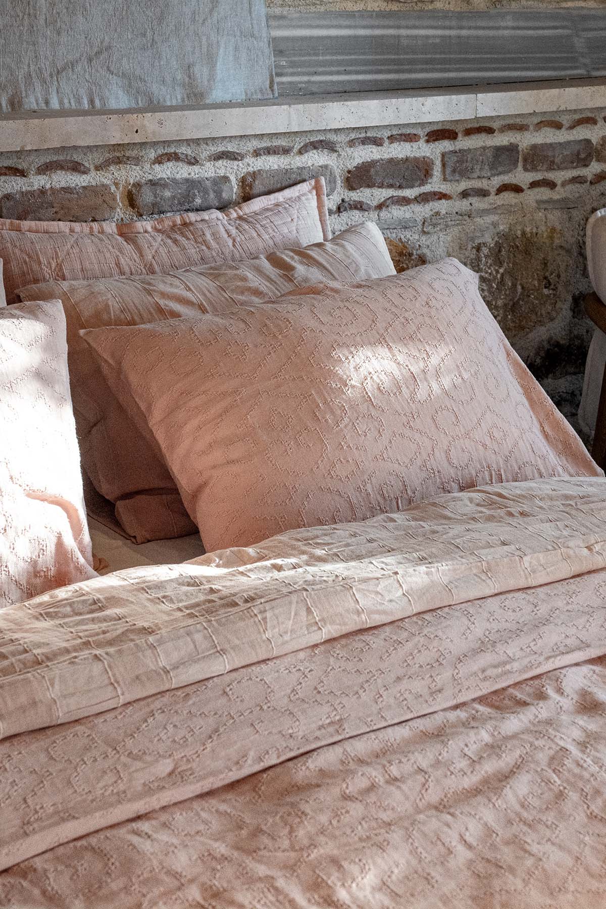 Damask Jacquard Waffle Duvet Cover Transcented Pink