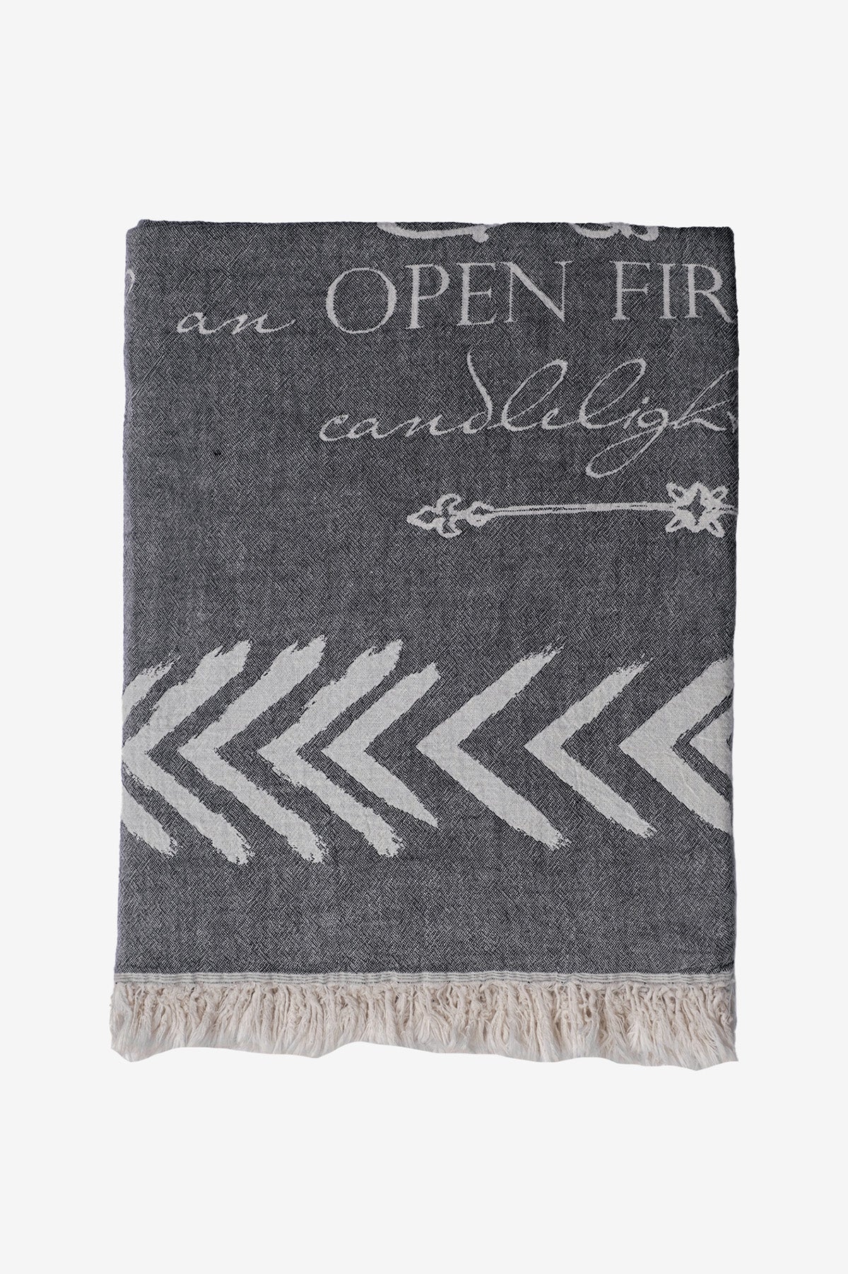 Fleece Double Face Letter Jacquard Throw With Carry Strap Grey