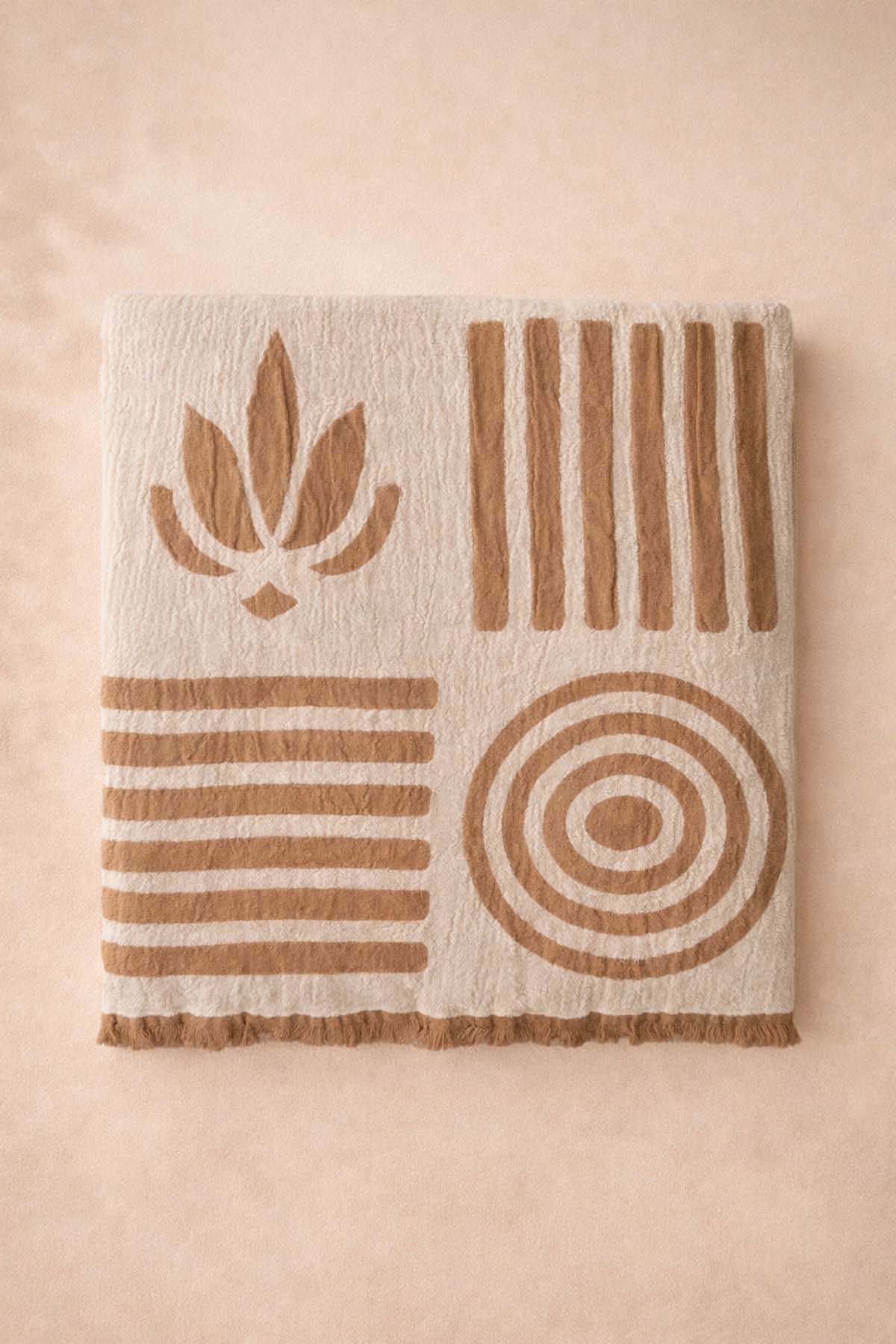 Lotus Jaquard Cotton Chenille Throw Blanket Brown