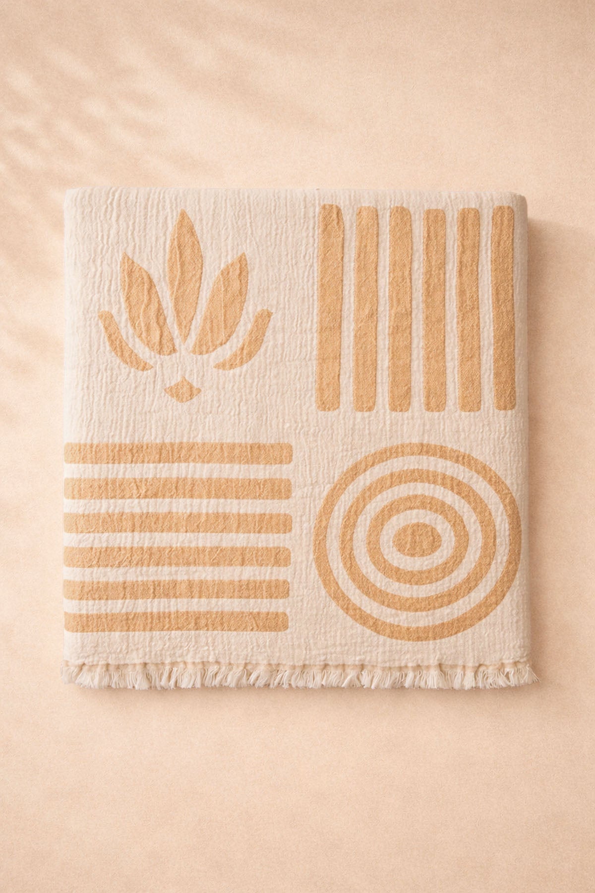 Lotus Jaquard Cotton Chenille Throw Blanket Mustard