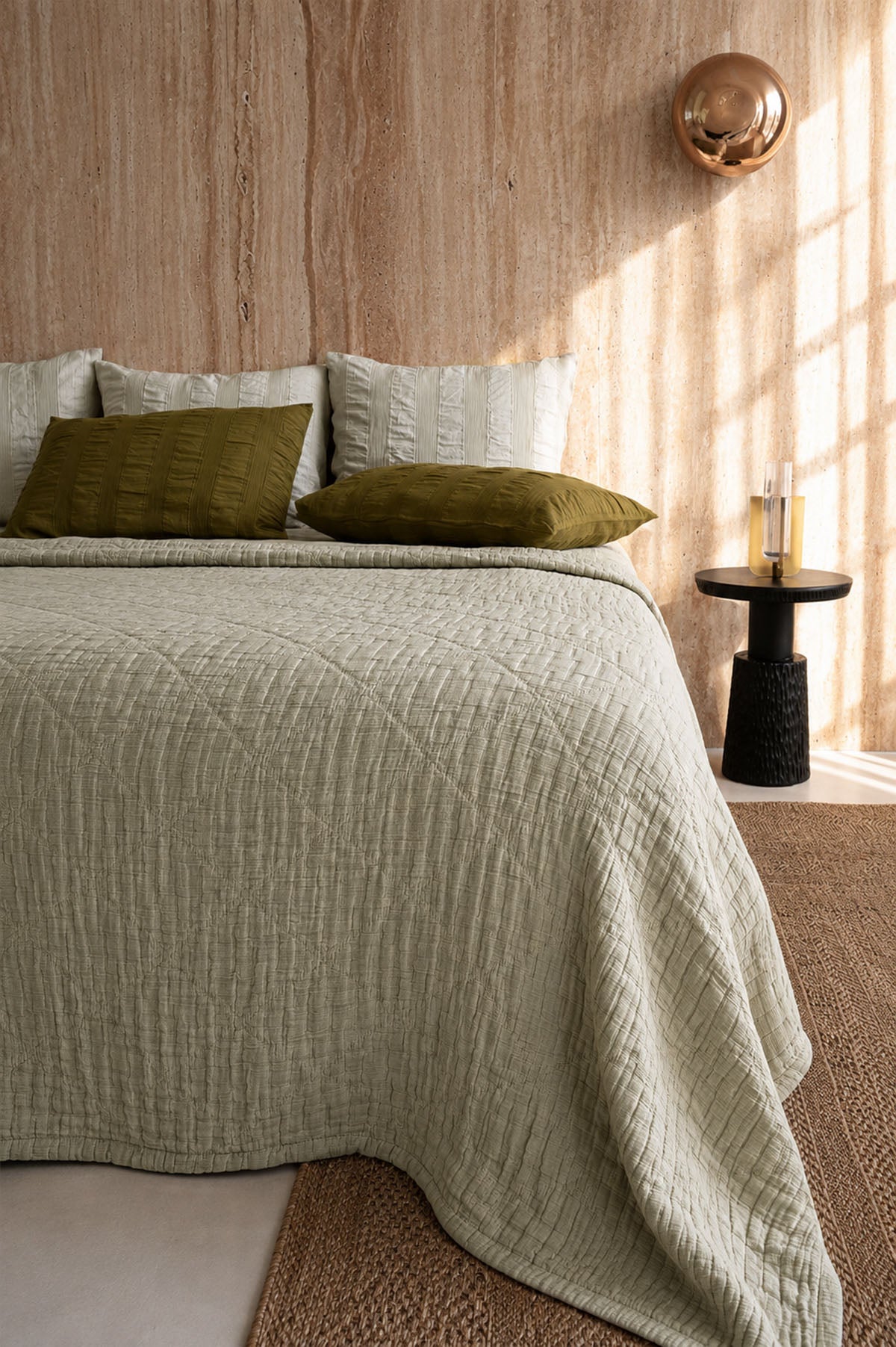Atik Filled Jaquard Bed Cover Sage