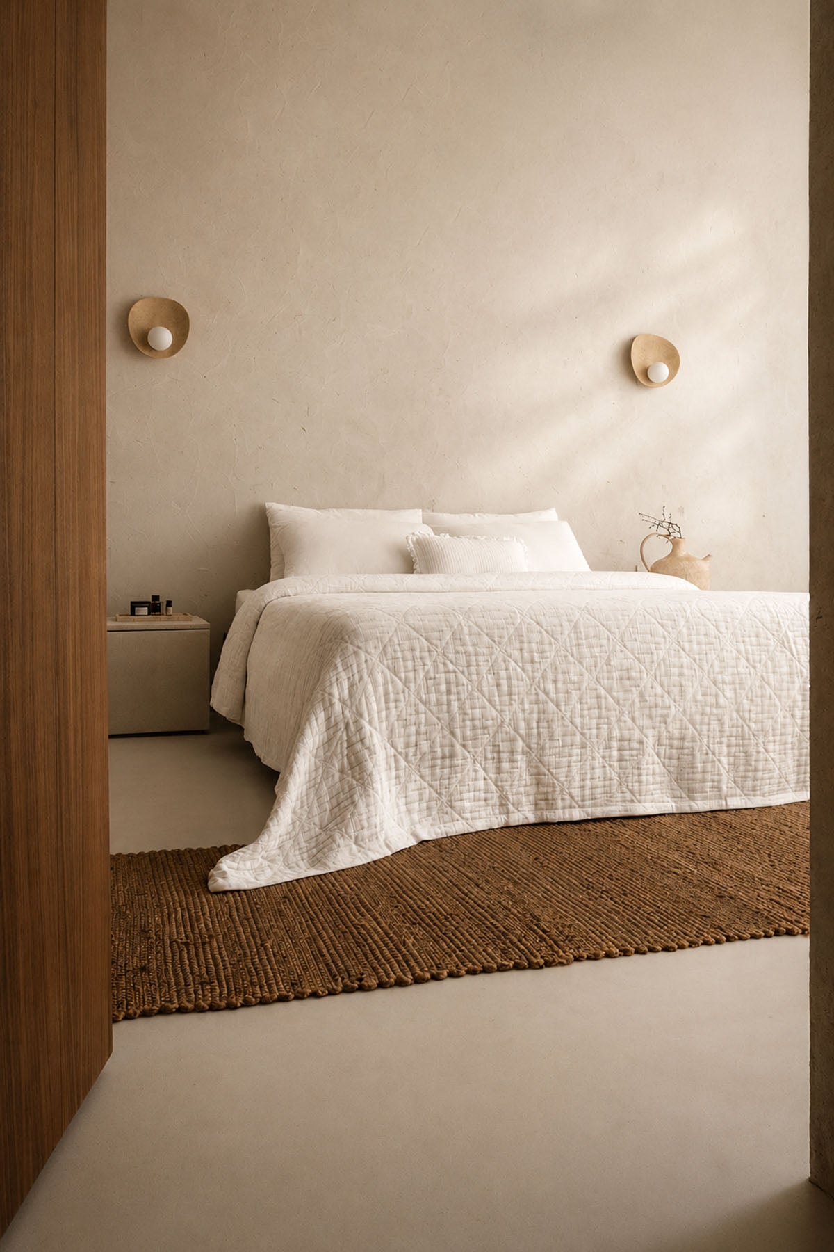 Atik Filled Jaquard Bed Cover White