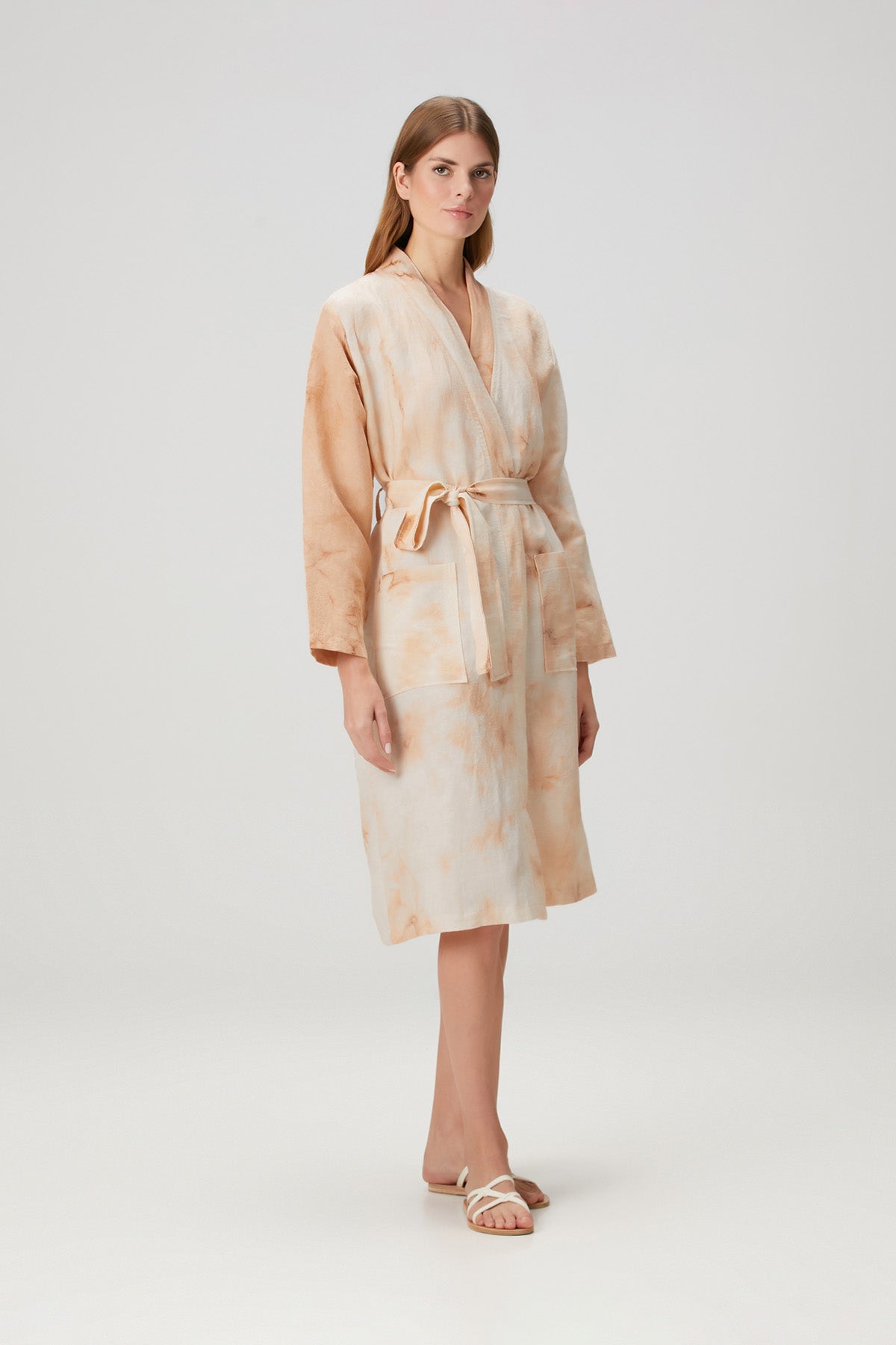 Batik Tie Dye Linen Kimono Salmon