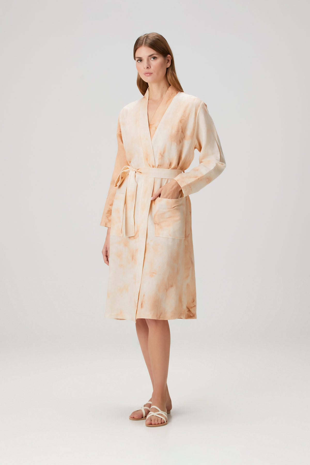 Batik Tie Dye Linen Kimono Salmon