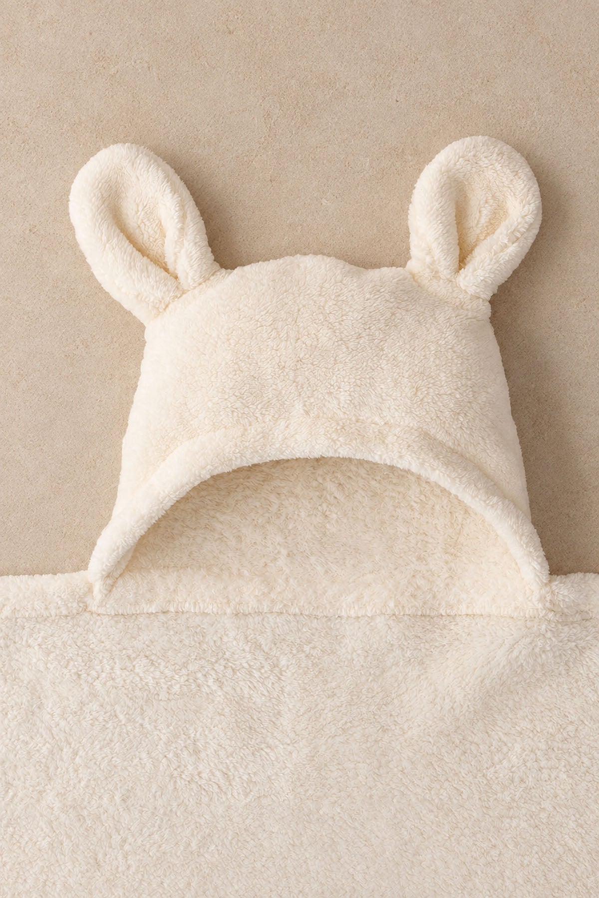 Bunny Hooded Fleece Blanket Ecru