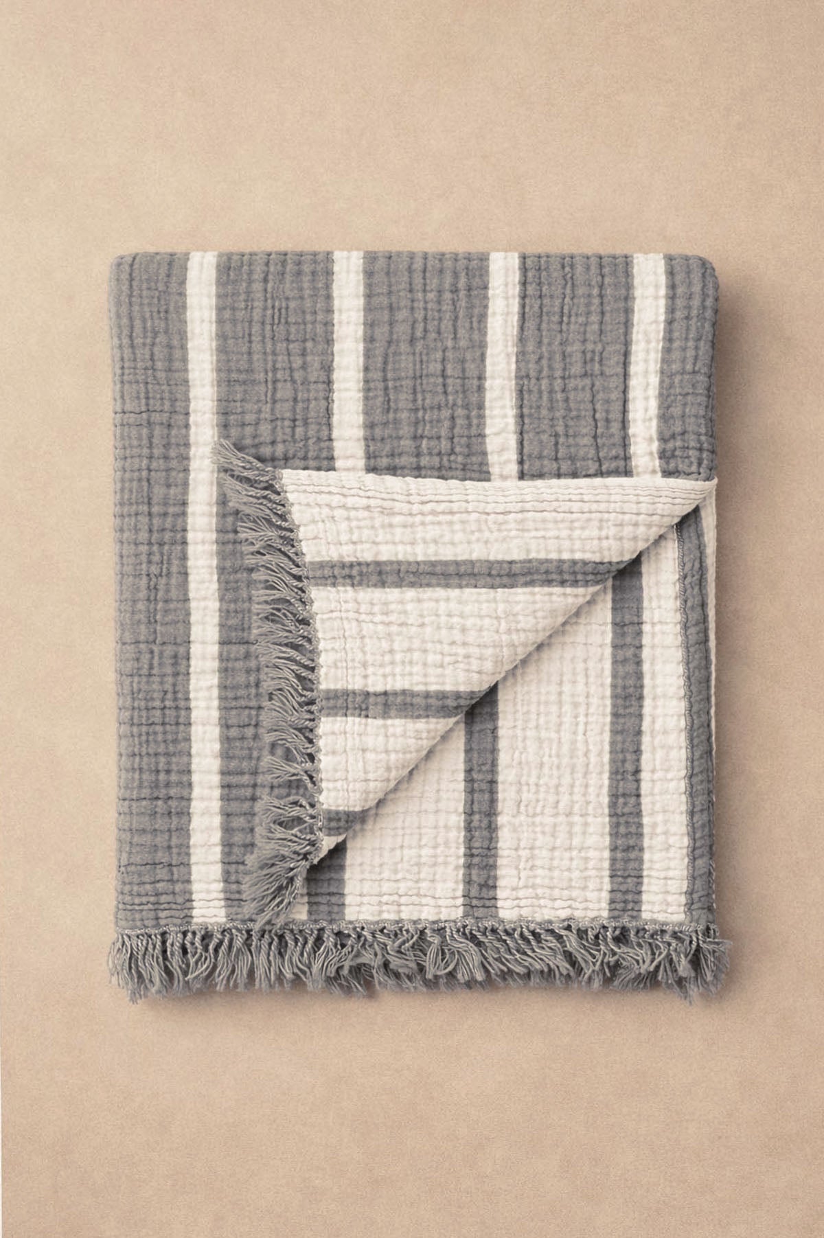 Cocoon Gauze Stripe Throw Dark Grey