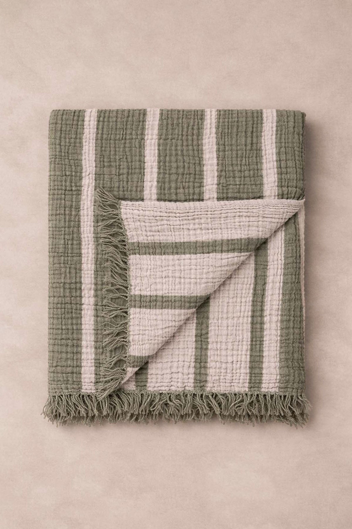 Cocoon Gauze Stripe Throw Khaki