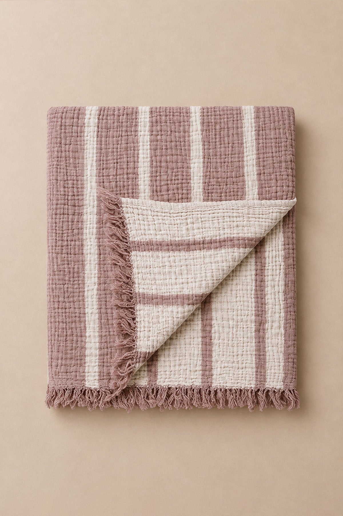 Cocoon Gauze Stripe Throw Mousse