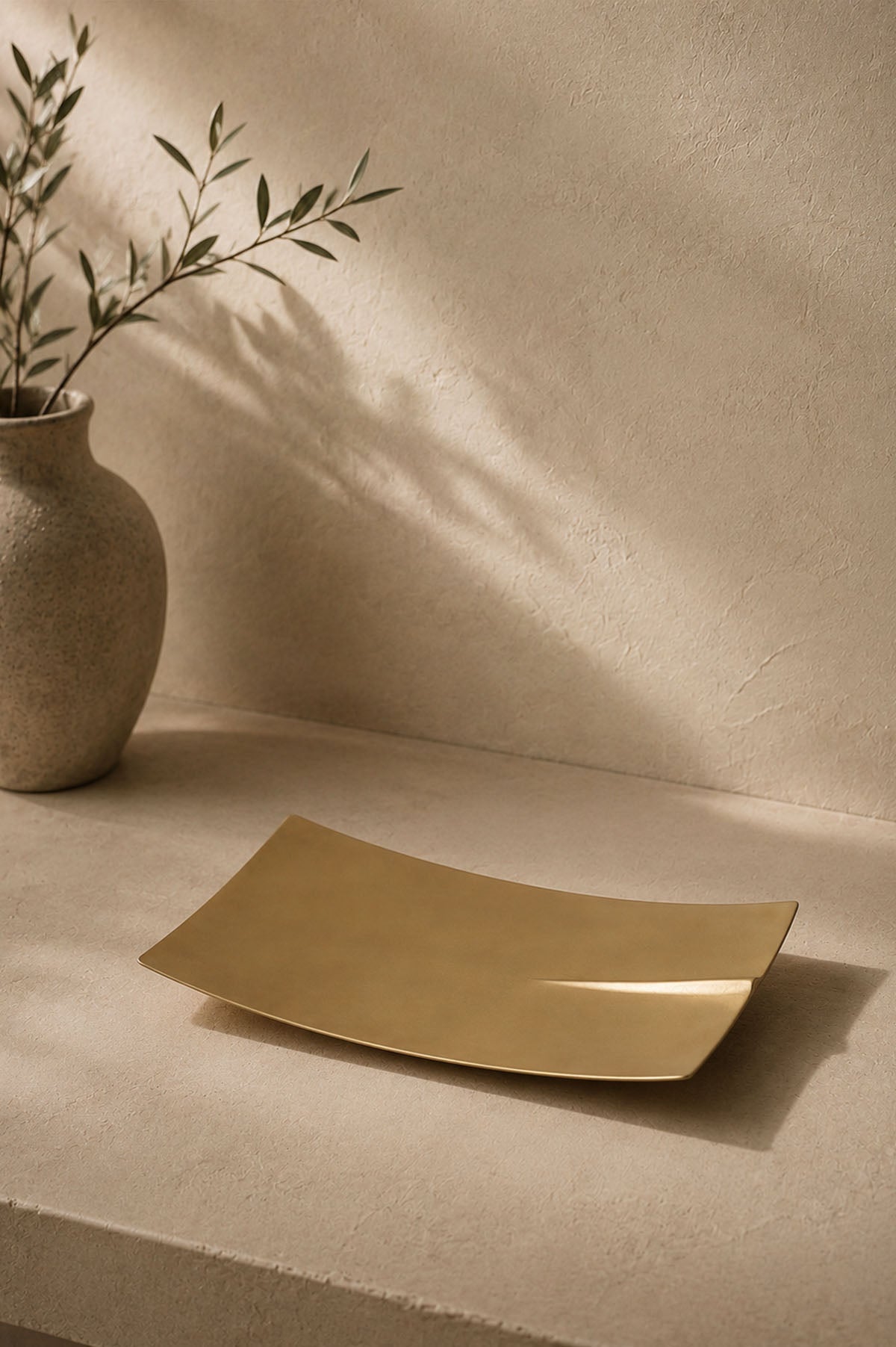 Crease Rectangular Matt Brass Plated Metal Decorative Object 15x30 cm