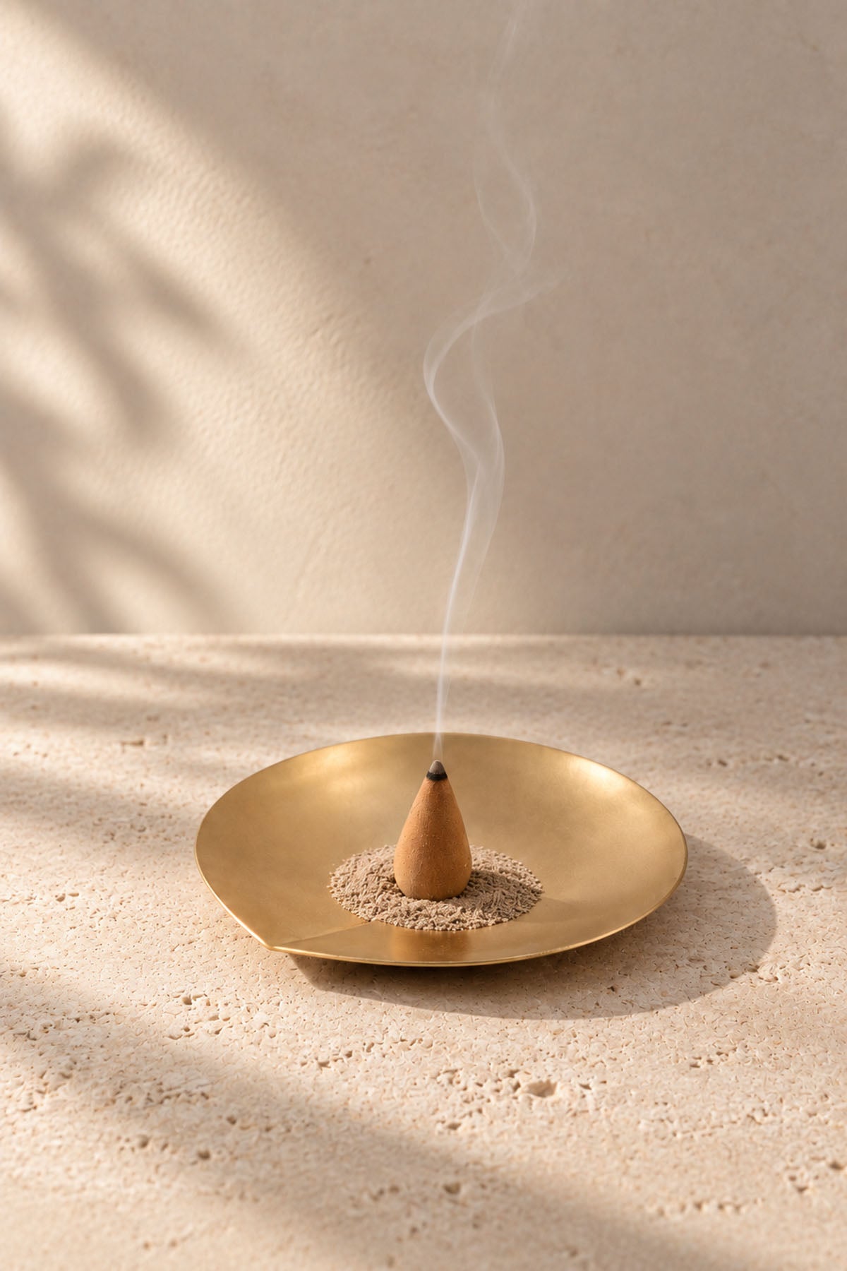 Crease Round Brass Cone Incense Holder Decorative Object 10x9 cm
