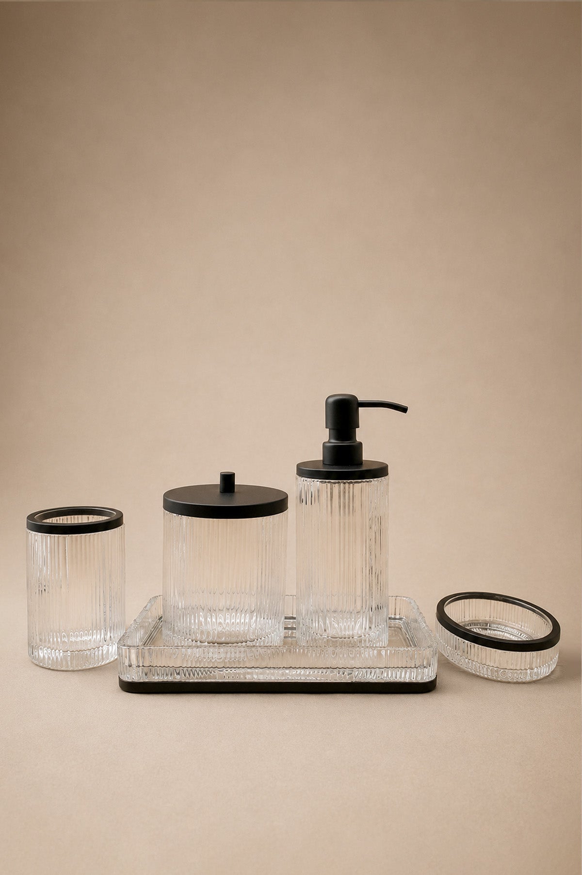 Crystal Patterned Clear Glass Bathroom Set