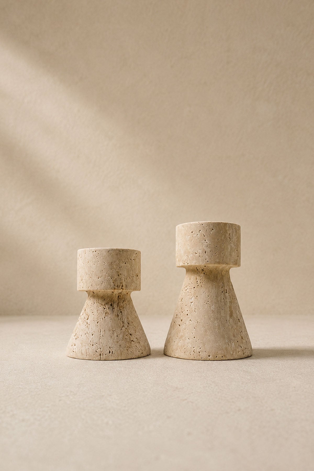 Decorative Travertine Marble Candle Holder Set Of 2