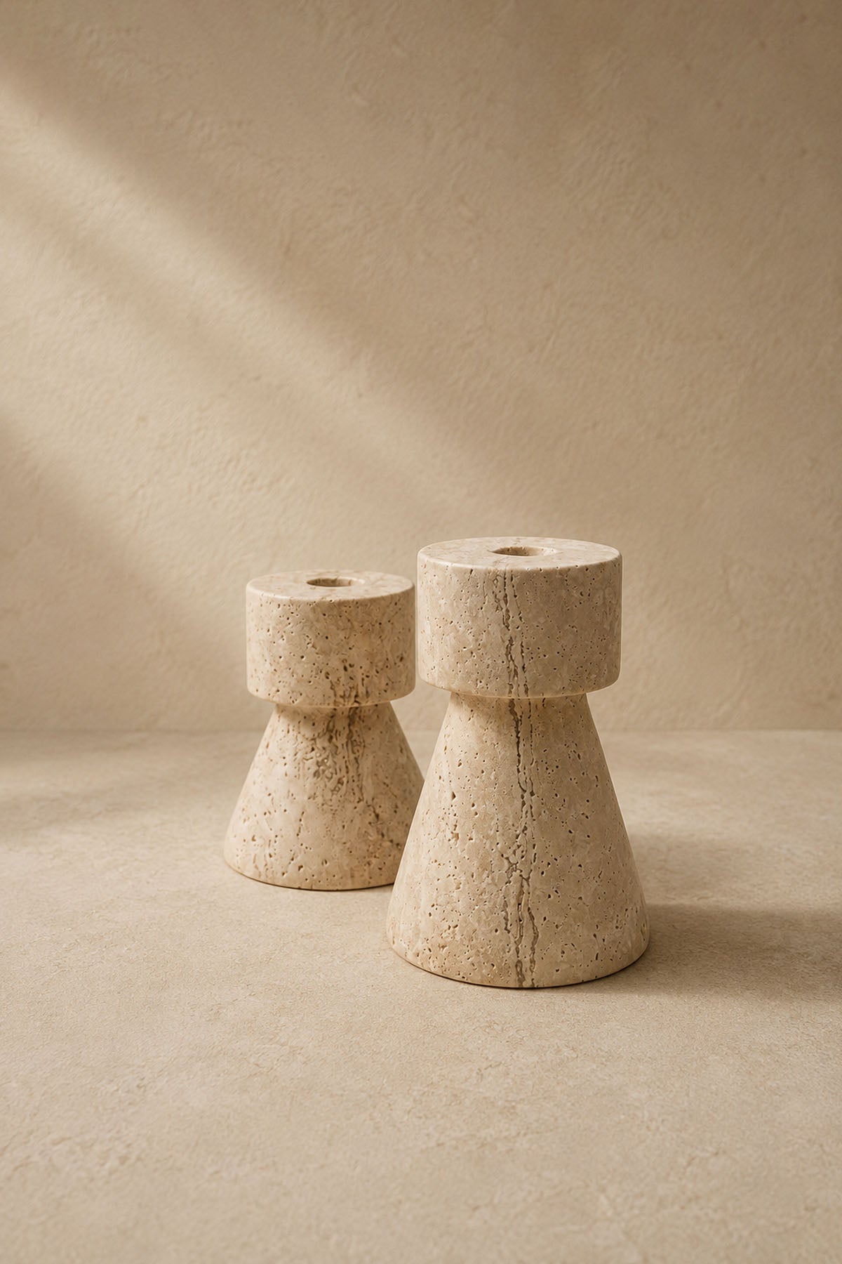 Decorative Travertine Marble Candle Holder Set Of 2