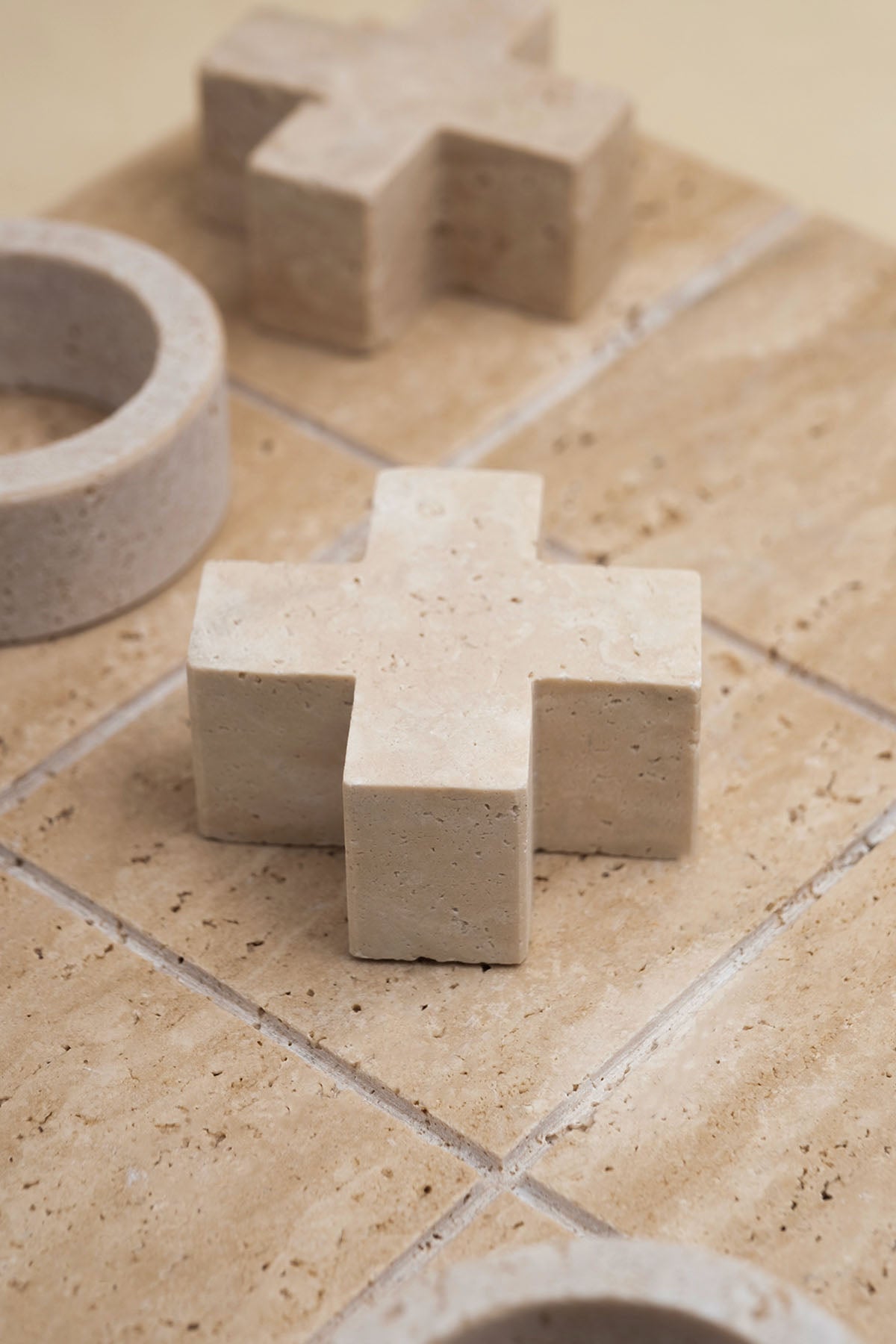 Decorative Travertine Tic-Tac-Toe / XOX Set