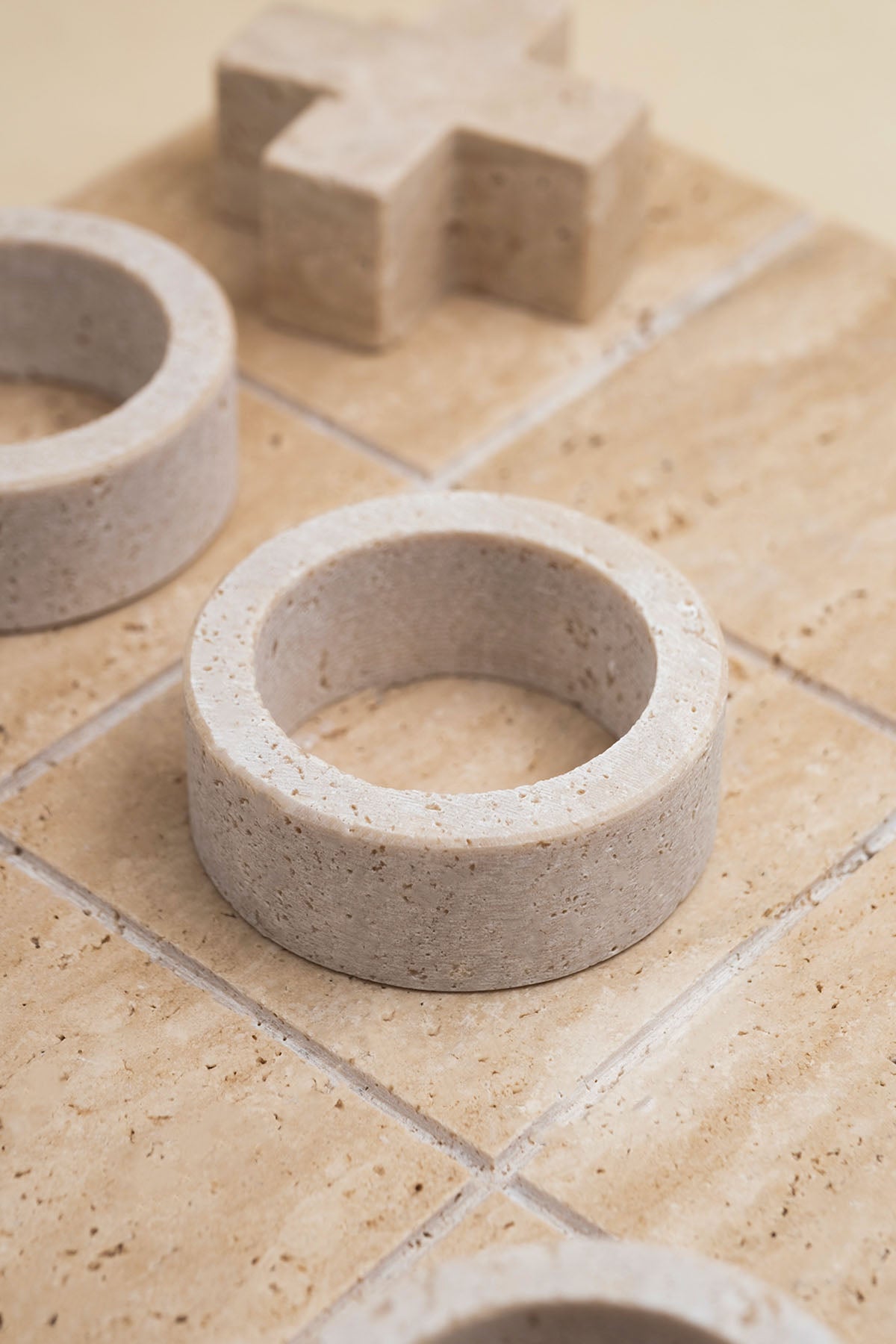 Decorative Travertine Tic-Tac-Toe / XOX Set