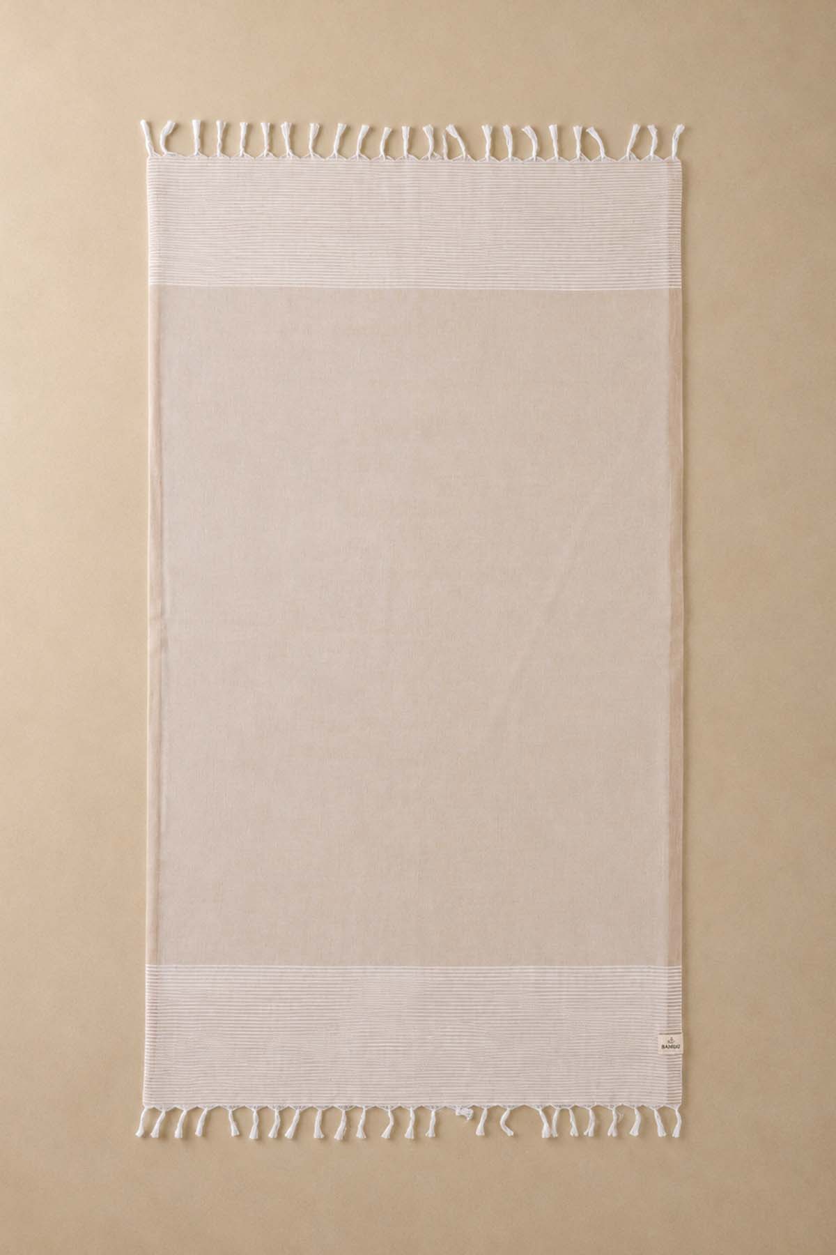 Deep Stripy Cotton Pestemal Turkish Towel Beige