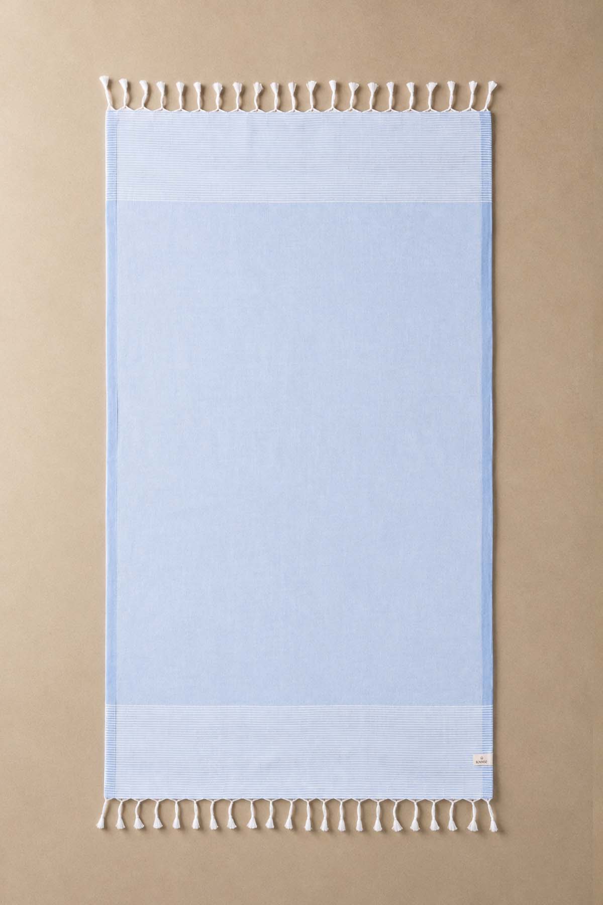 Deep Stripy Cotton Pestemal Turkish Towel Powder Blue