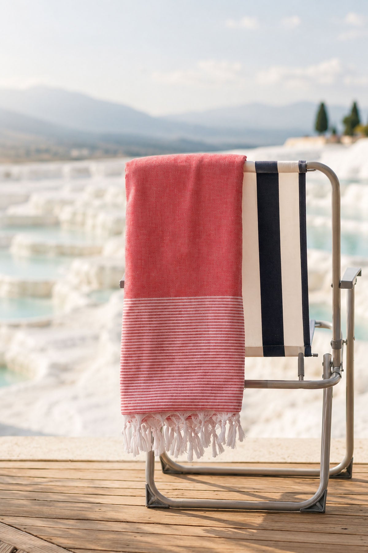 Deep Stripy Cotton Pestemal Turkish Towel Red
