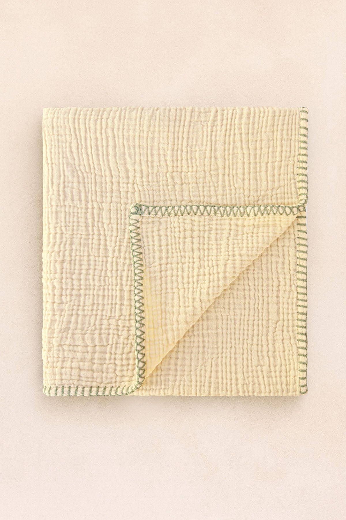 Decorative Stitched Baby Blanket Pale Yellow