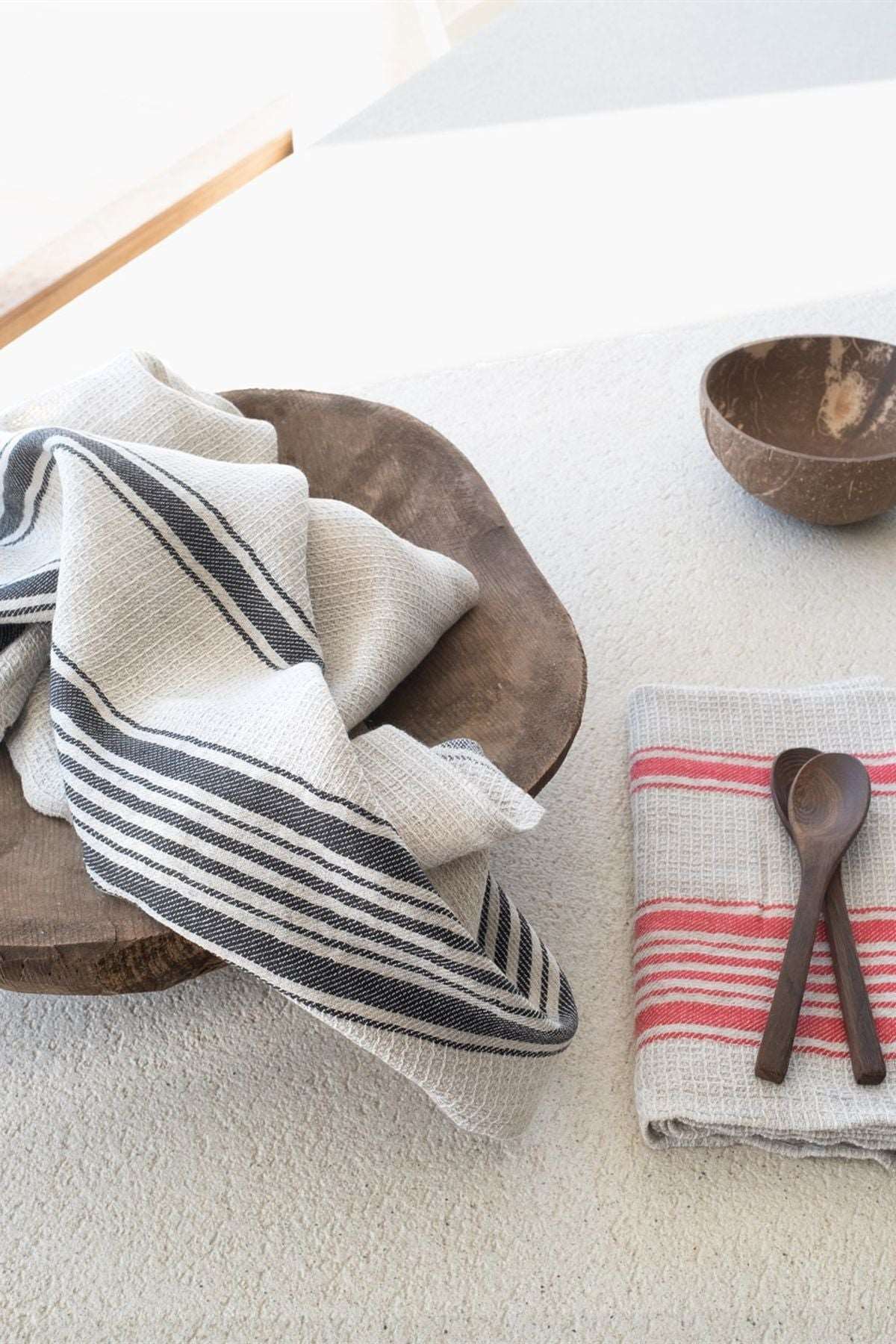 Epicure 2'li Mutfak Havlusu Seti Keten-Siyah Çizgili