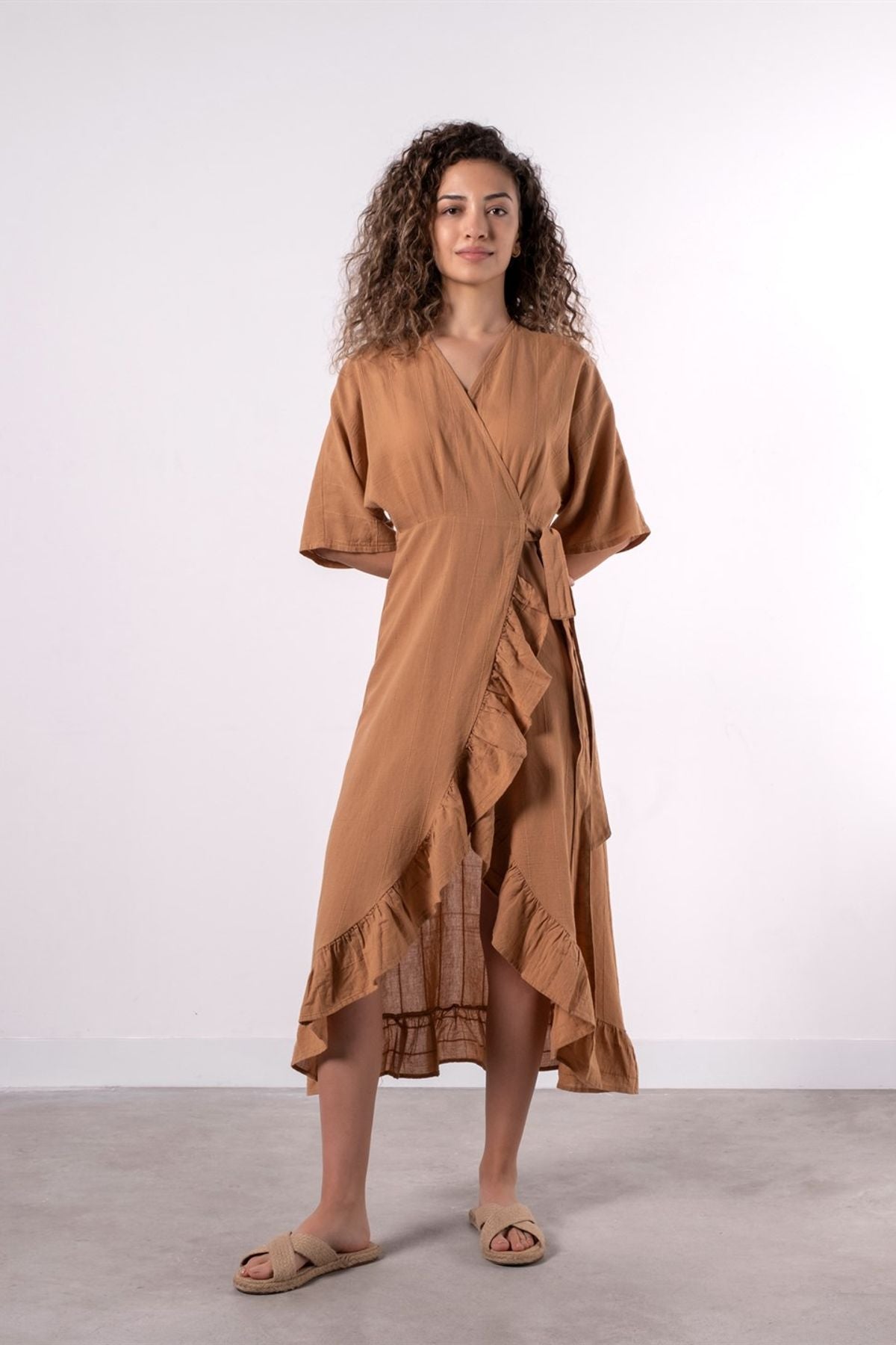 Frilled Elbise İndian Tan