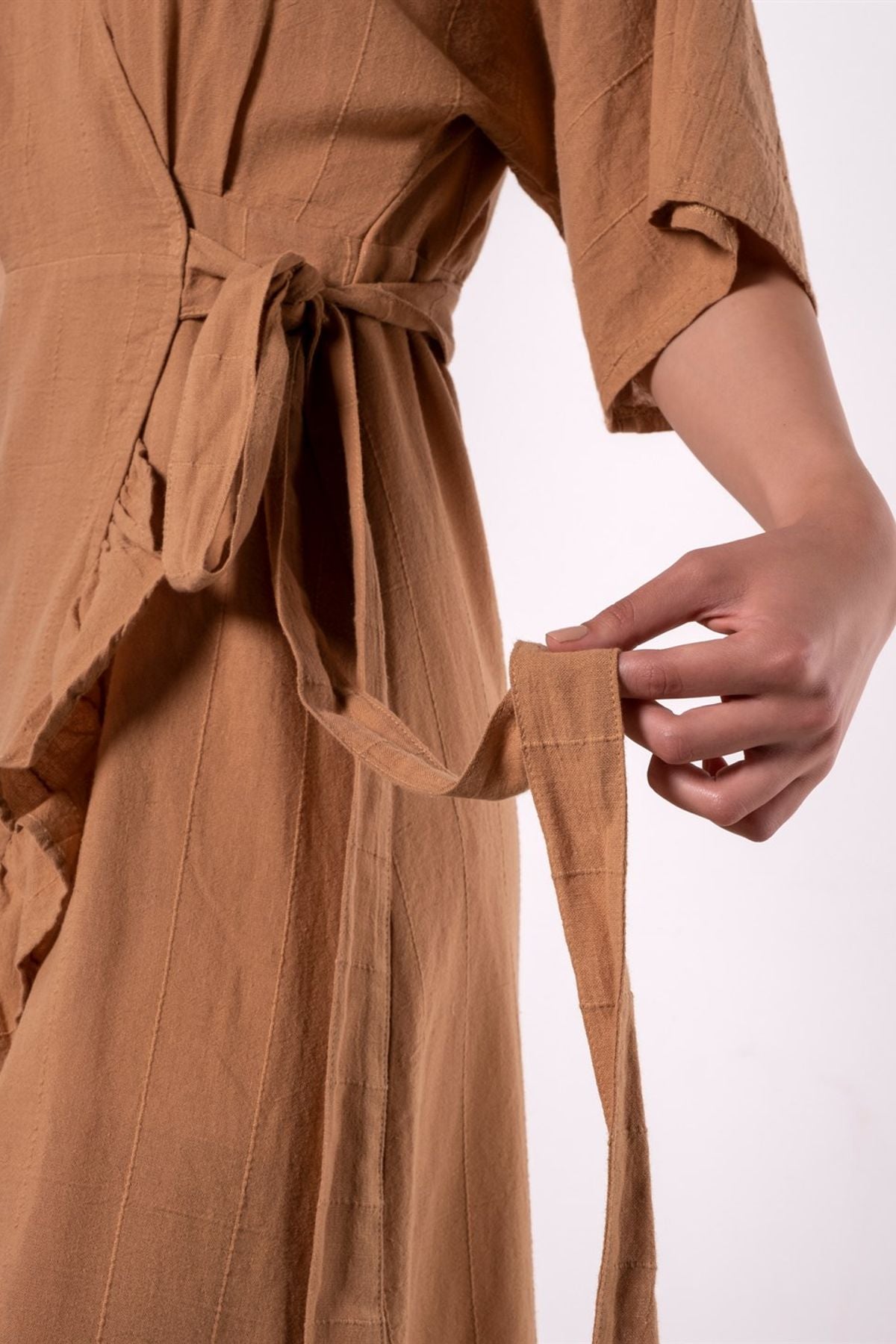 Frilled Elbise İndian Tan