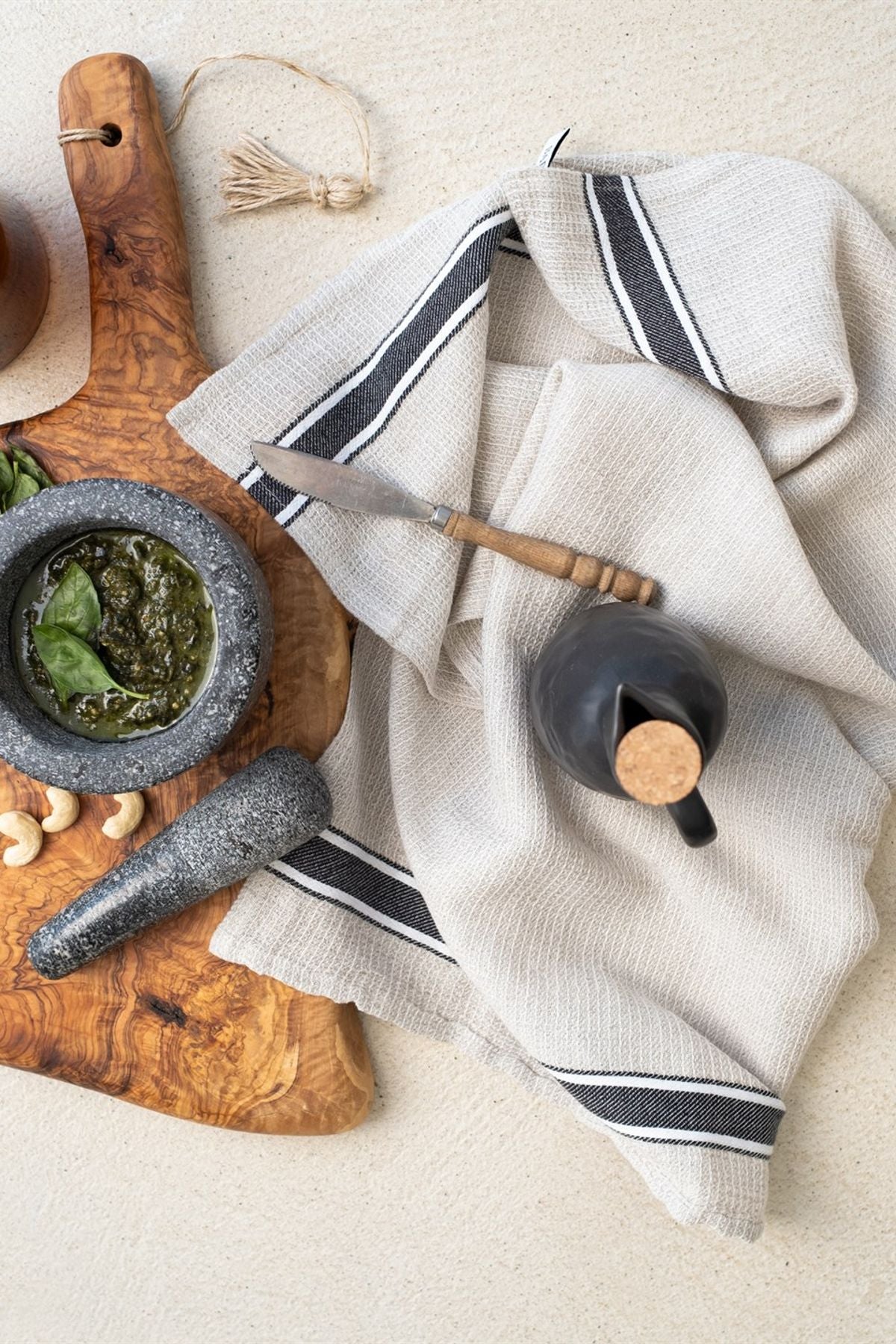 Gastronome 2'li Mutfak Havlusu Keten-Siyah Çizgili