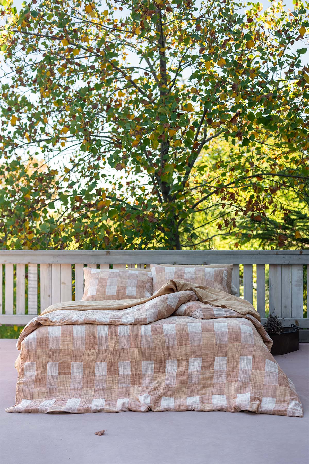 Gingham Gauze Duvet Cover Oak Buff / Rustic Caramel