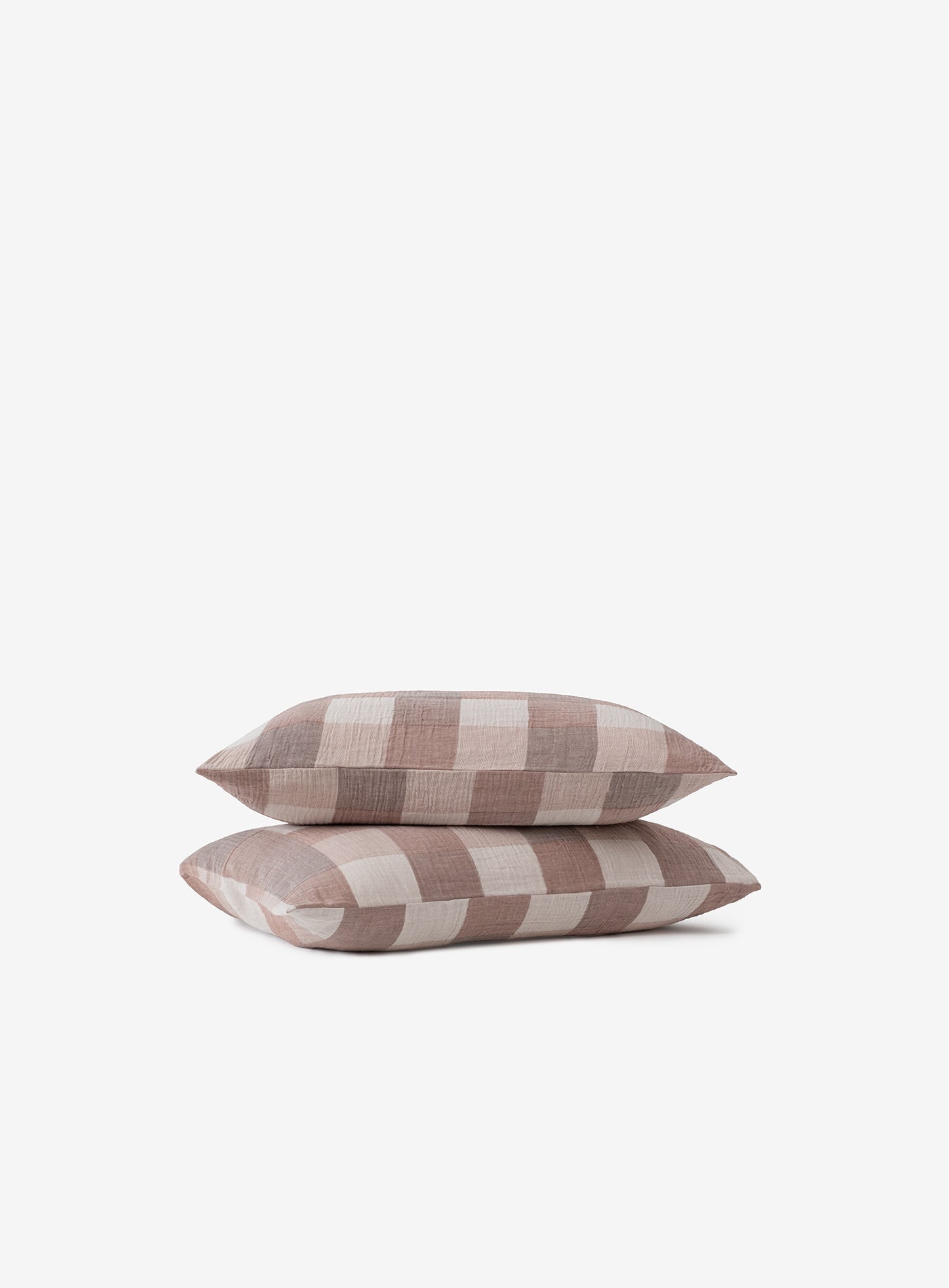 Gingham Gauze Yastık Kılıfı 2'li Set Sepia&Rust